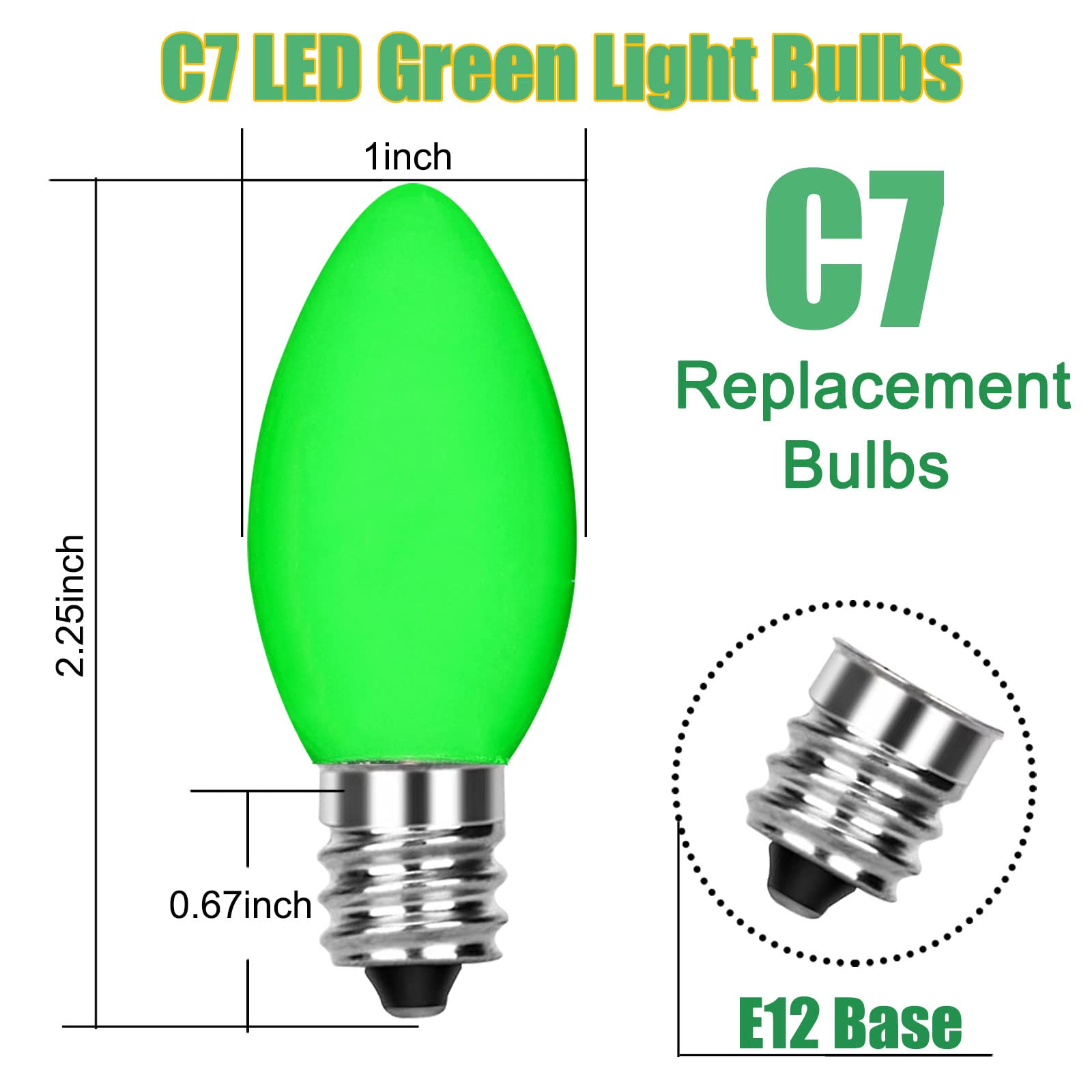 C7 Led Green Replacement Bulbs, 25 Pack Green Ceramic Christmas Light Bulbs St. Patrick'S Light Bulbs For C7 Christmas Light Nig