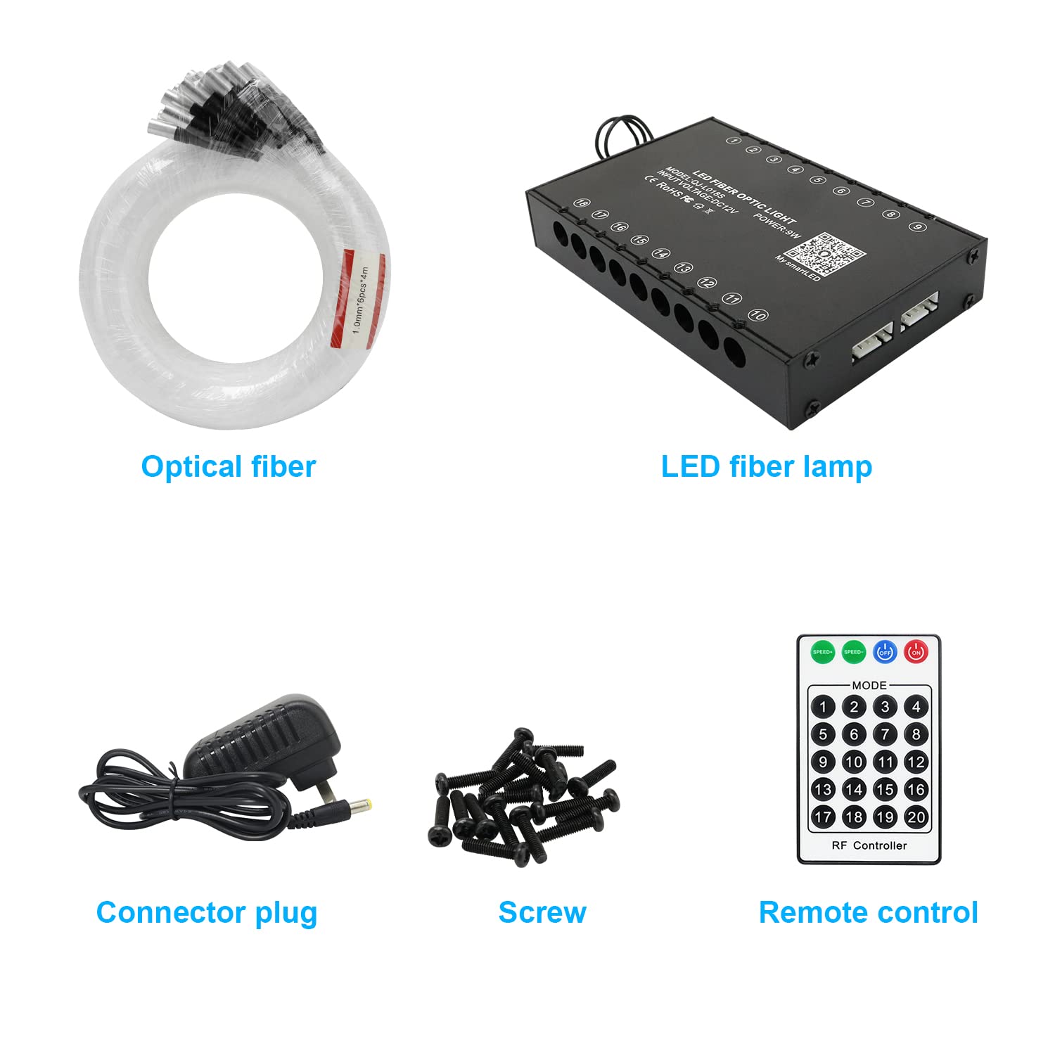 Amki 108Pcs*0.04In*13.1Ft Pure White 18Led Meteor Shooting Stars Effect Fiber Optic Lights Kit 20 Modes Meteor Light Engine With Bluetooth+Rf Remote Control