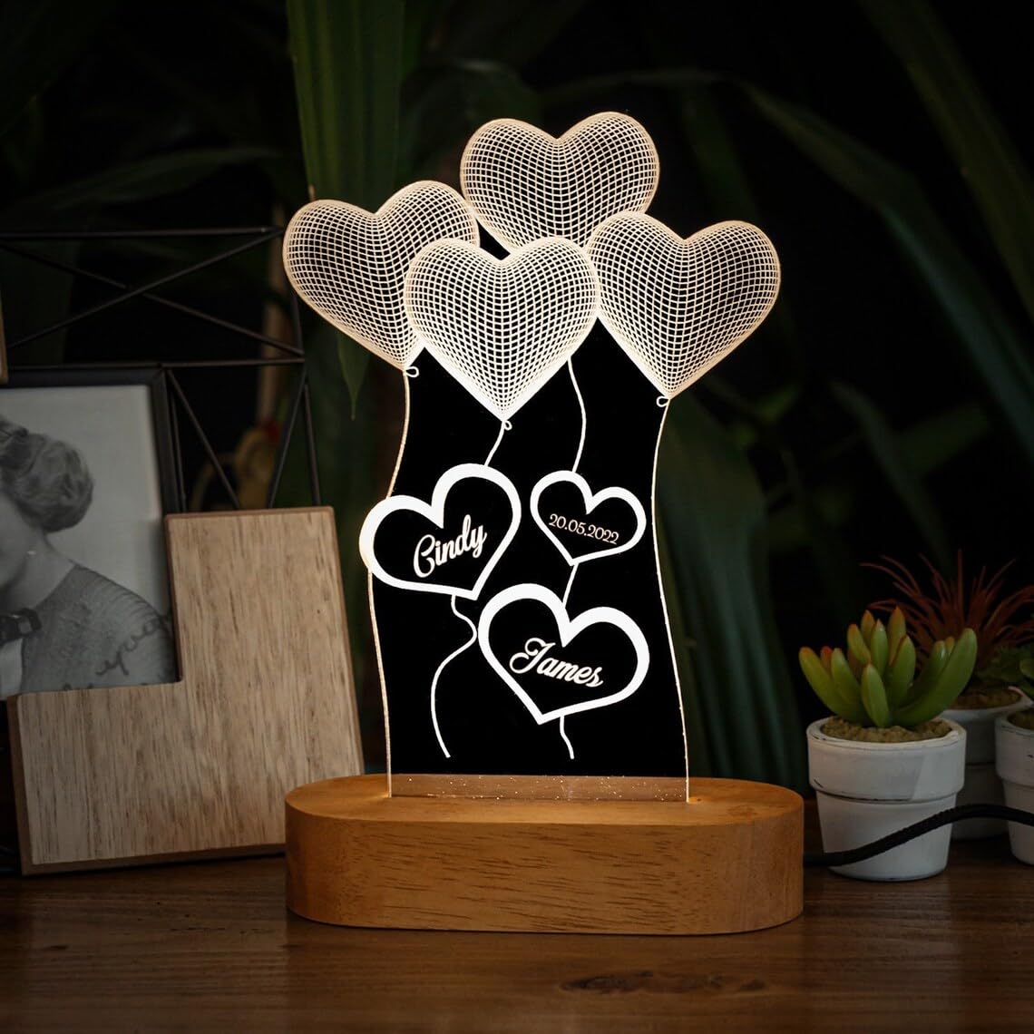 Artistic Gifts 3D Illusion Personalized LED Table Lamp for Couples| Customized Name Night Lamp for Wedding Marriage Anniversary|