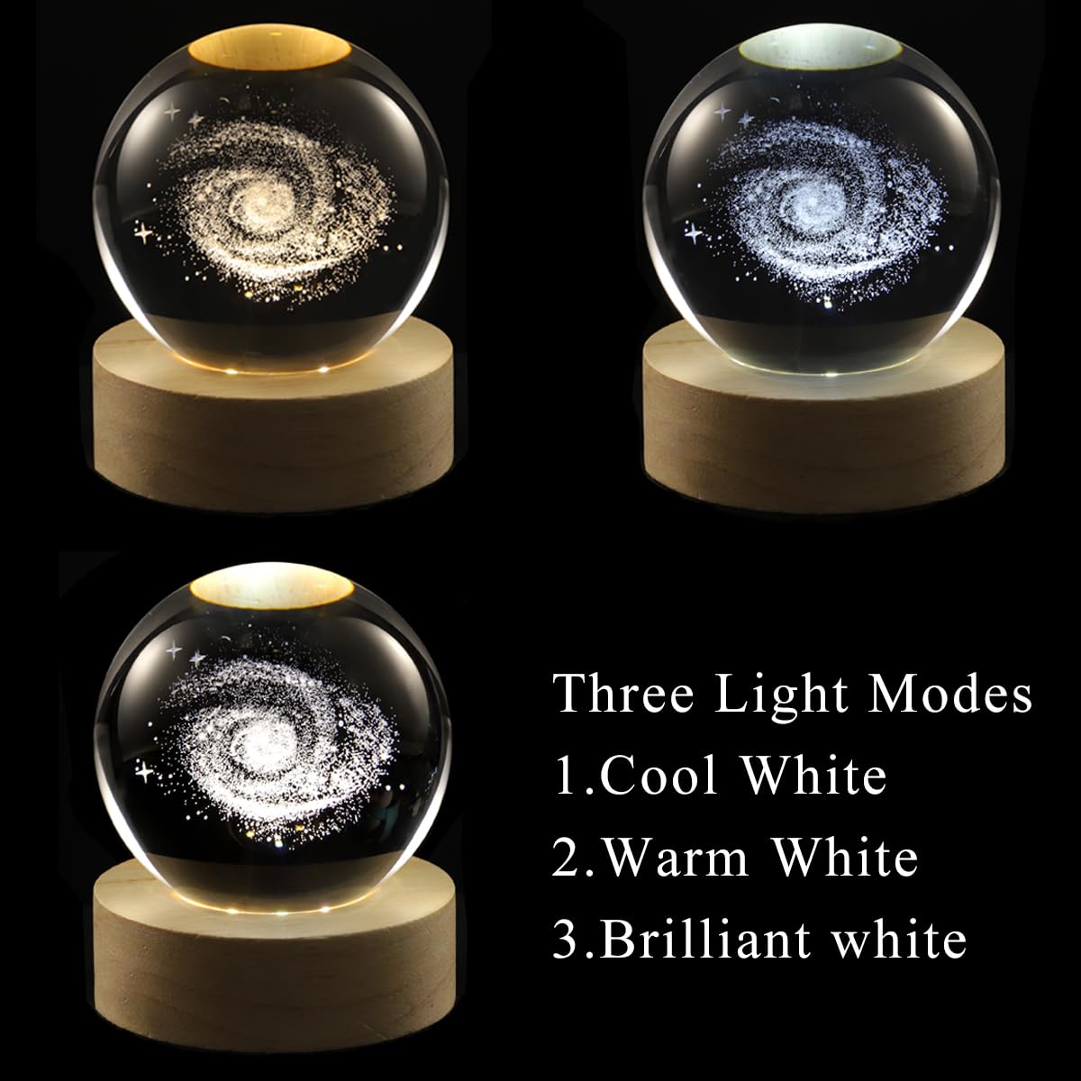 Hochance 3D Solar System Crystal Ball Lamp With Adjustable Brightness Led Wooden Base Night Light For Kids Teens mature-themeds Birthday Gift Home Desk Office Bedroom Decor (6Cm / 2.4 )