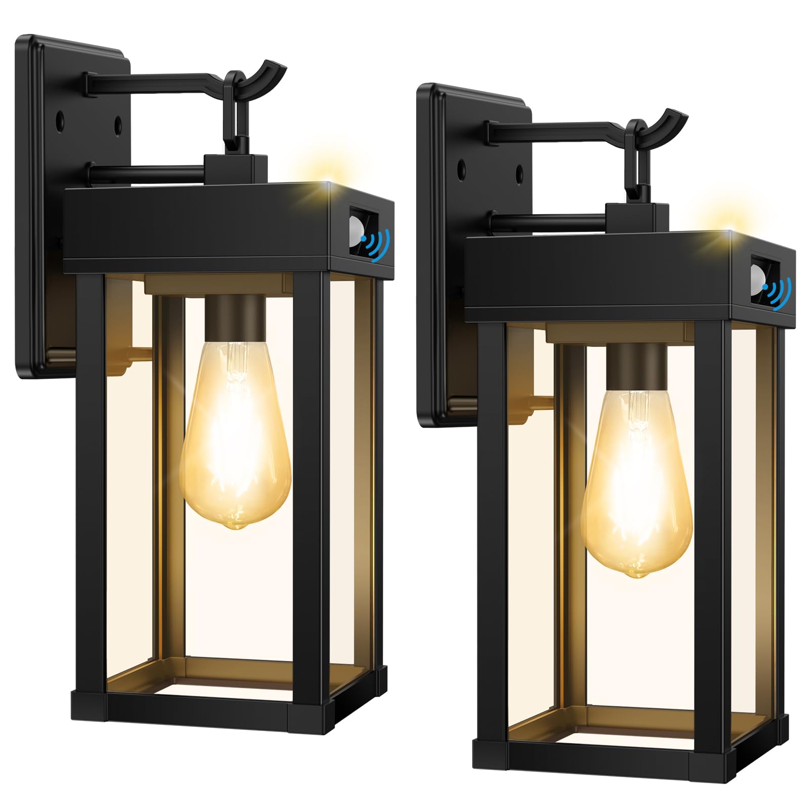 Ufelizor Solar Sconce Lights Outdoor, Motion Sensor, 3 Modes, Waterproof, Black-2Pack