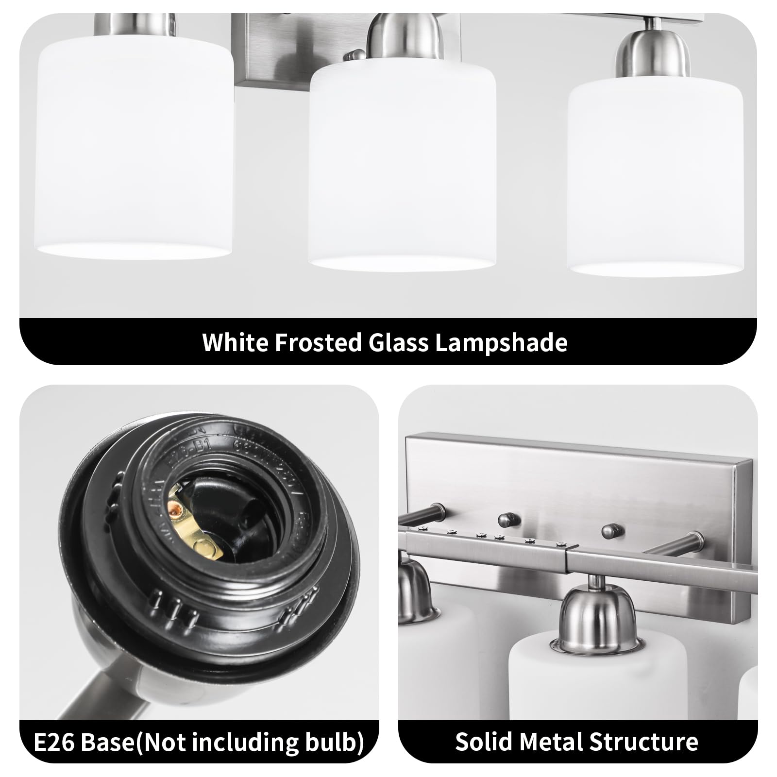 FAISHILAN 8-Light Brushed Nickel Bathroom Light Fixture with Frosted Glass Shades, 51" for Mirrors, Model FSL-212--NBN-8