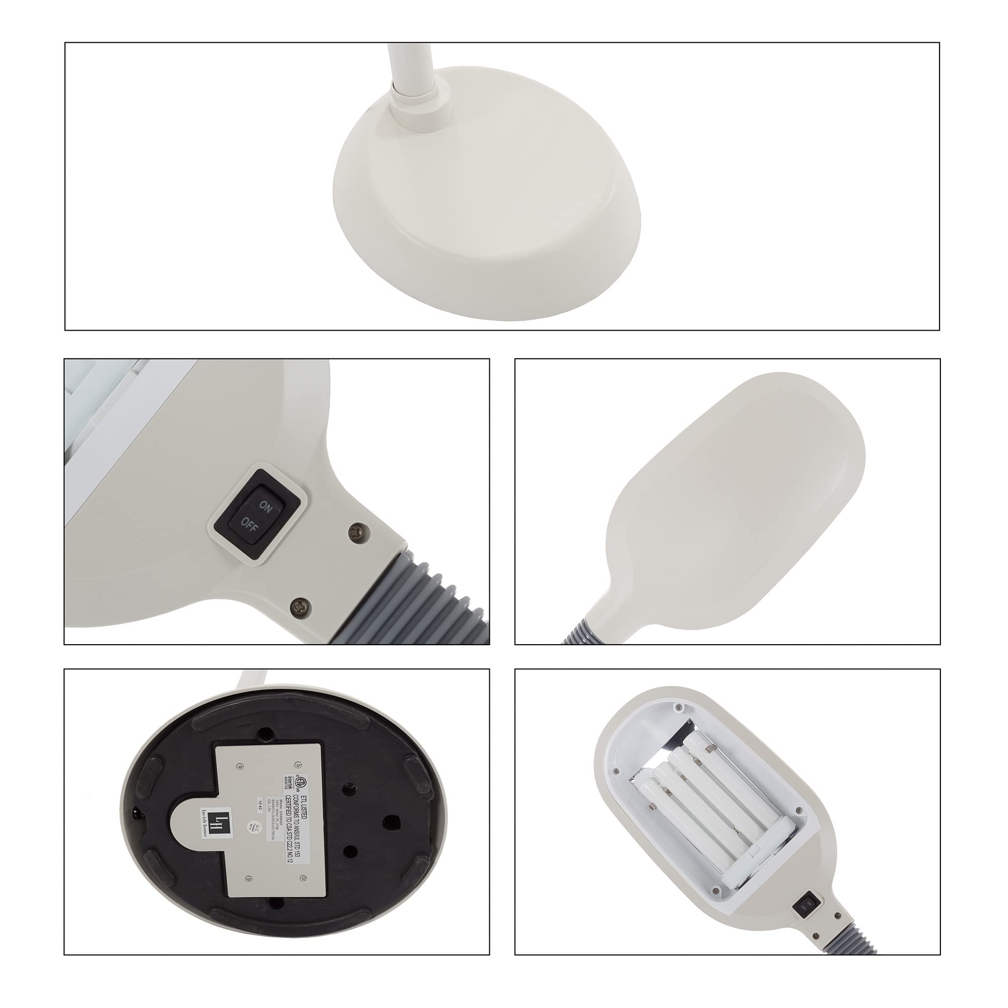 Lavish Home 72-0820 Full Spectrum Natural Sunlight Floor Lamp With Bendable Neck For Reading, Craft, Studying, And Esthetician Light, 62.5&quot;, Beige