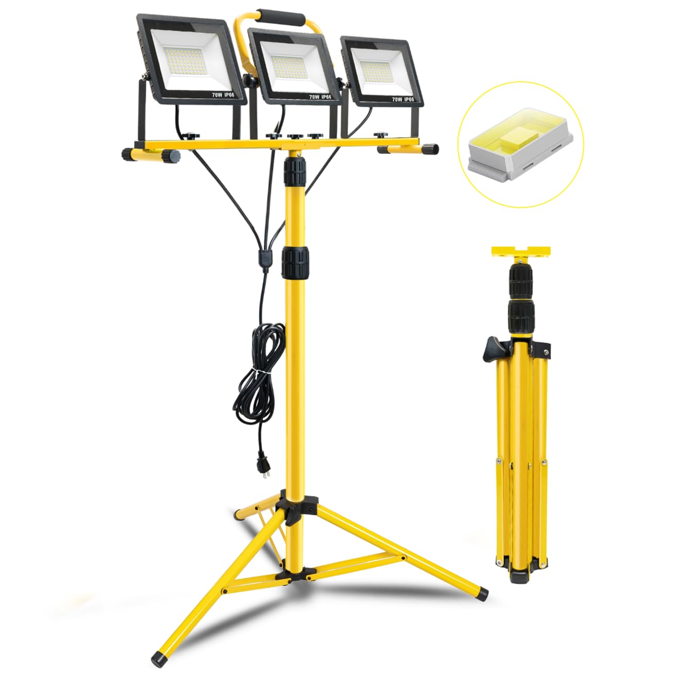 21000Lumen LED Work Lights with Stand: 3 Head Adjustable Work Light with Individual Switch - IP66 Waterproof Foldable Tripod Wor