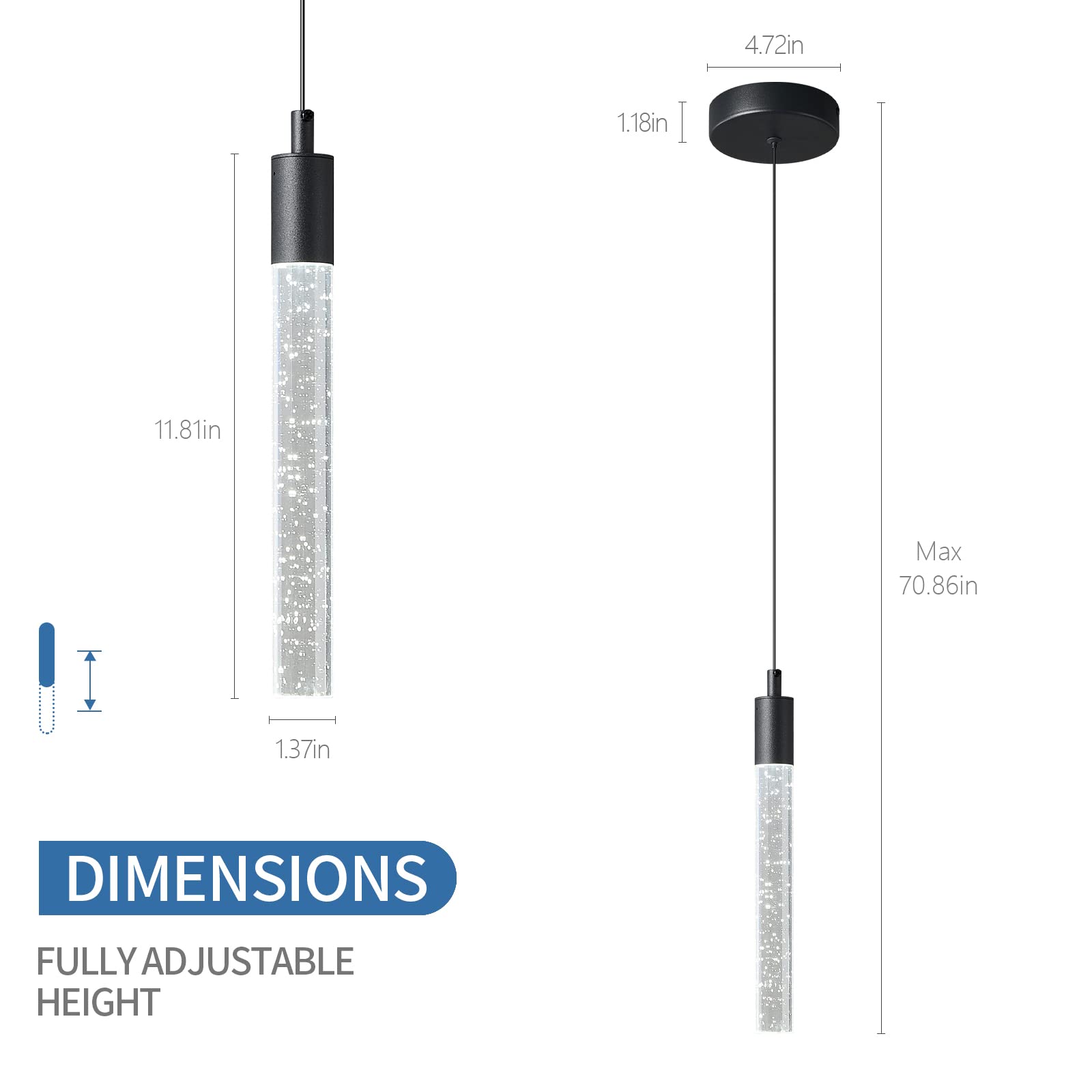 zhllmq Modern Kitchen Island Pendant Light Dimmable LED 3-Pack Black Aluminum
