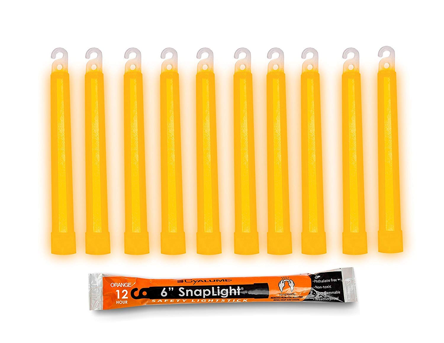 Cyalume-9-08005 Snaplight Orange Glow Sticks - 6 Inch Industrial Grade, Ultra Bright Light Sticks With 12 Hour Duration (Pack Of