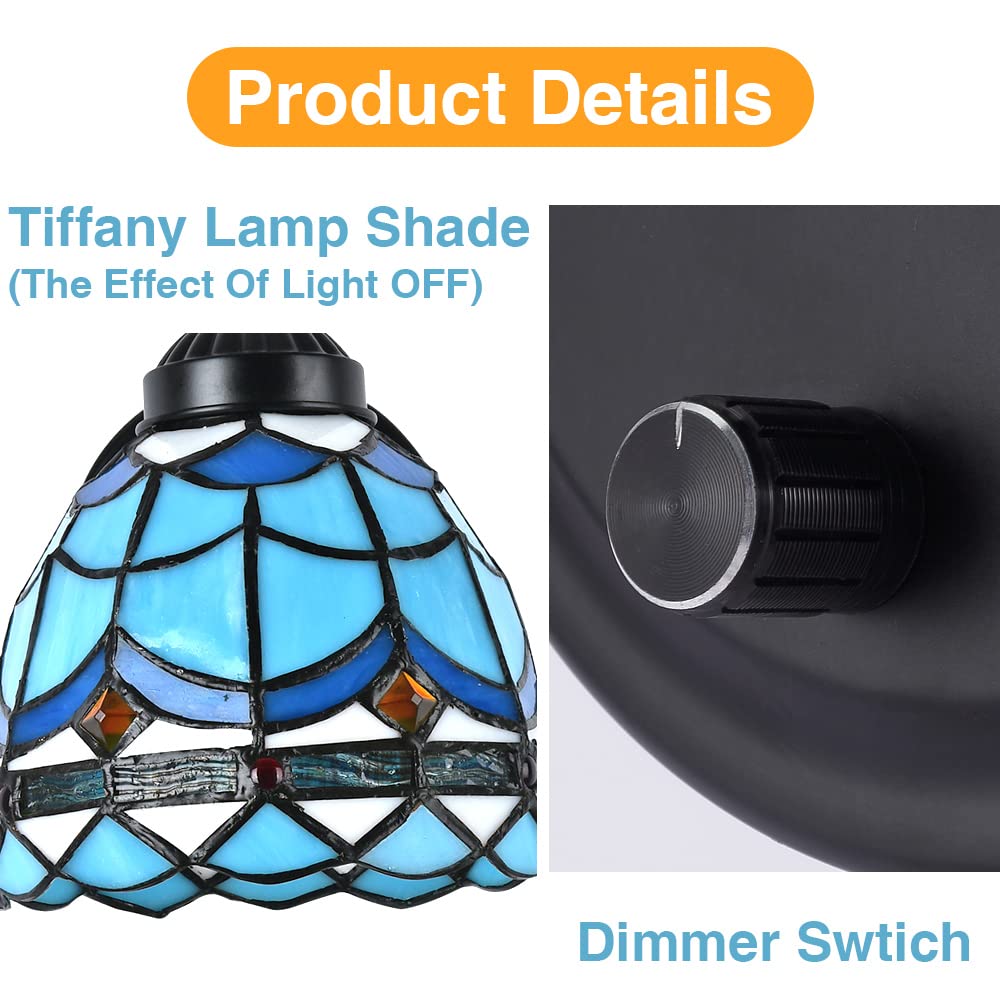 Dengmall Tiffany Wavy Blue Wall Lamp, Dimmable Gooseneck Sconce For Bedroom & Living Room