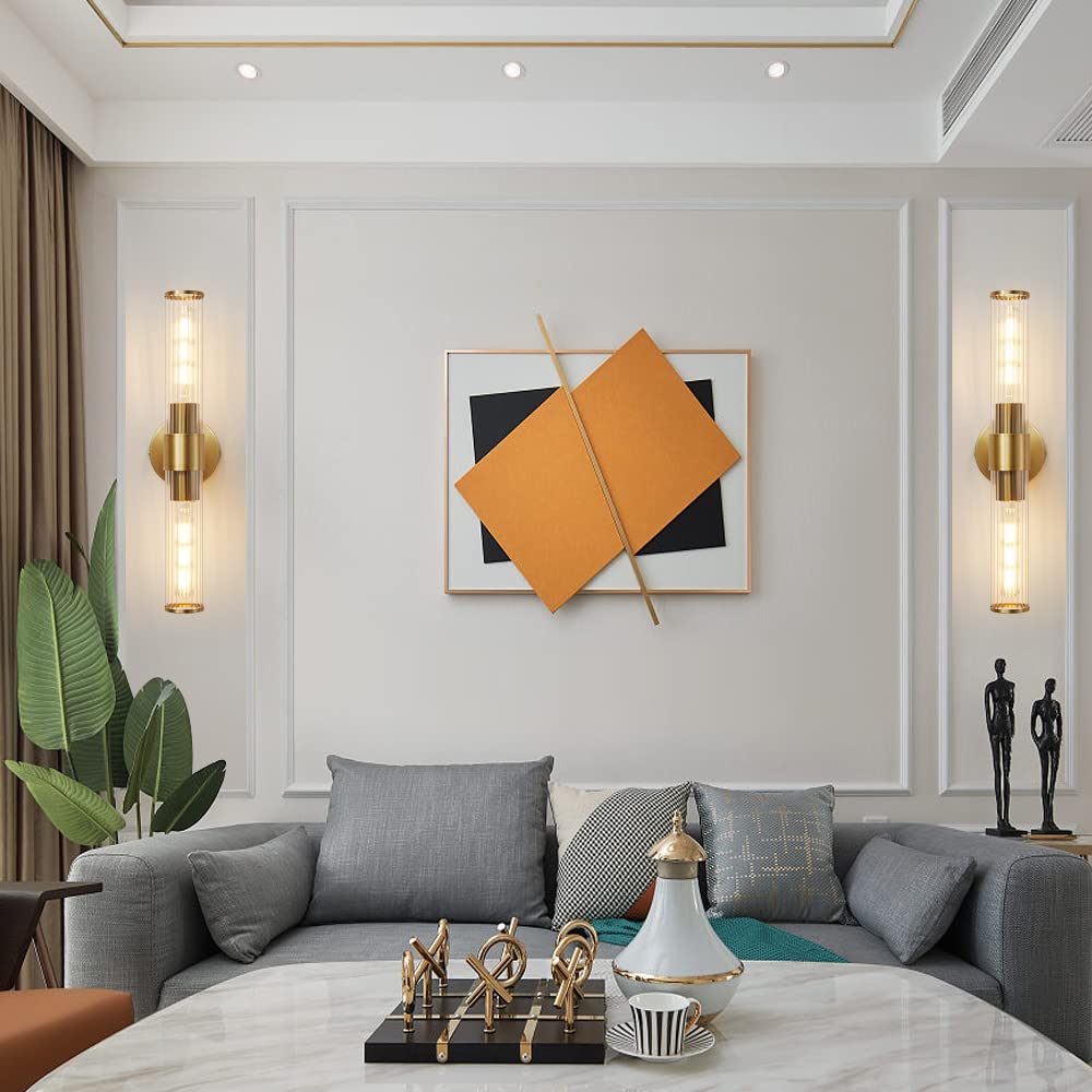 Vaziden Gold Wall Sconce, Modern Tempered Glass Light Fixture, Up and Down Indoor Lighting, Model WL3393B