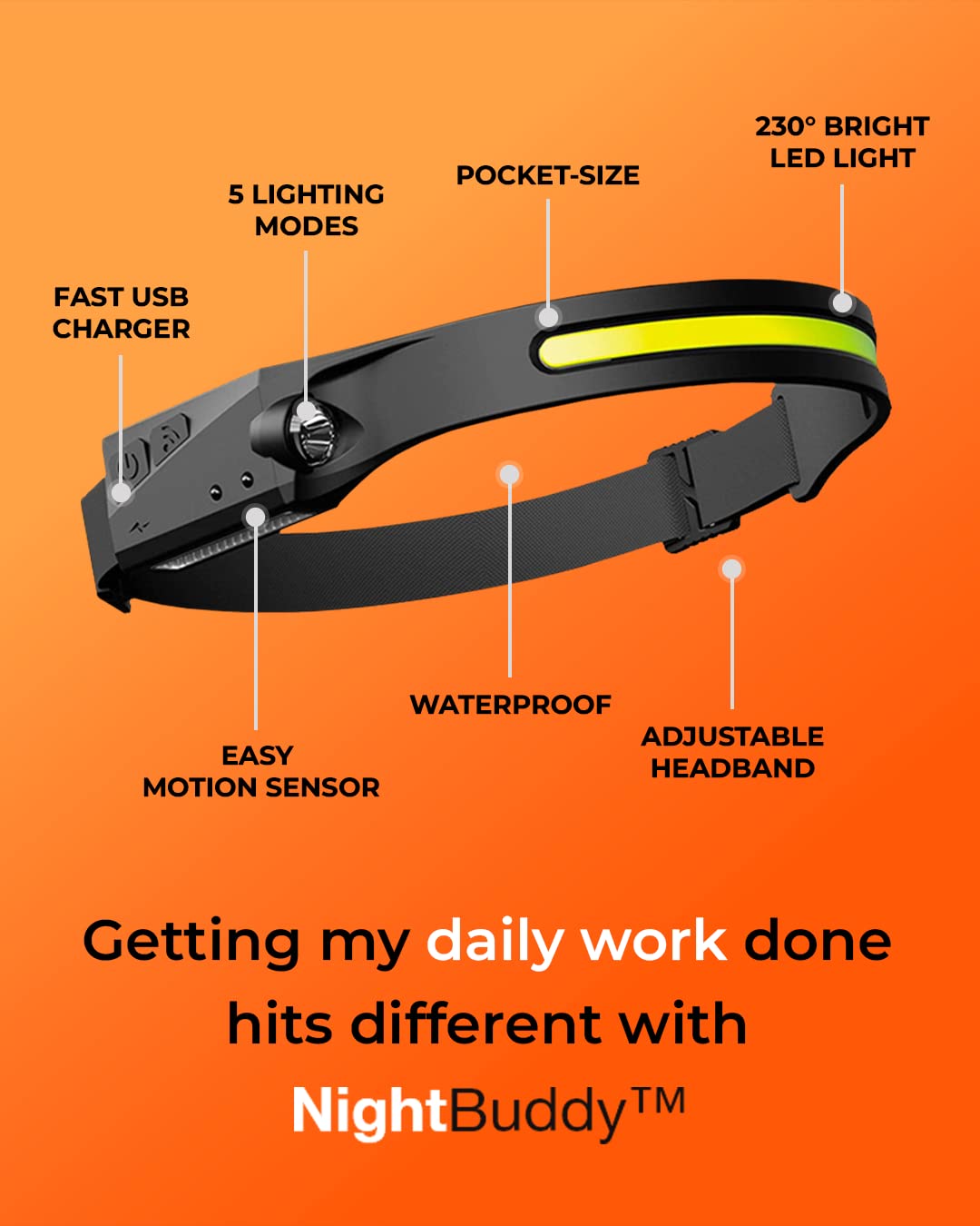 Night Buddy LED Headlamp - 4X Brighter, 5 Light Modes, Silicone Rubber, White & Red, Model 2 for Camping Essentials