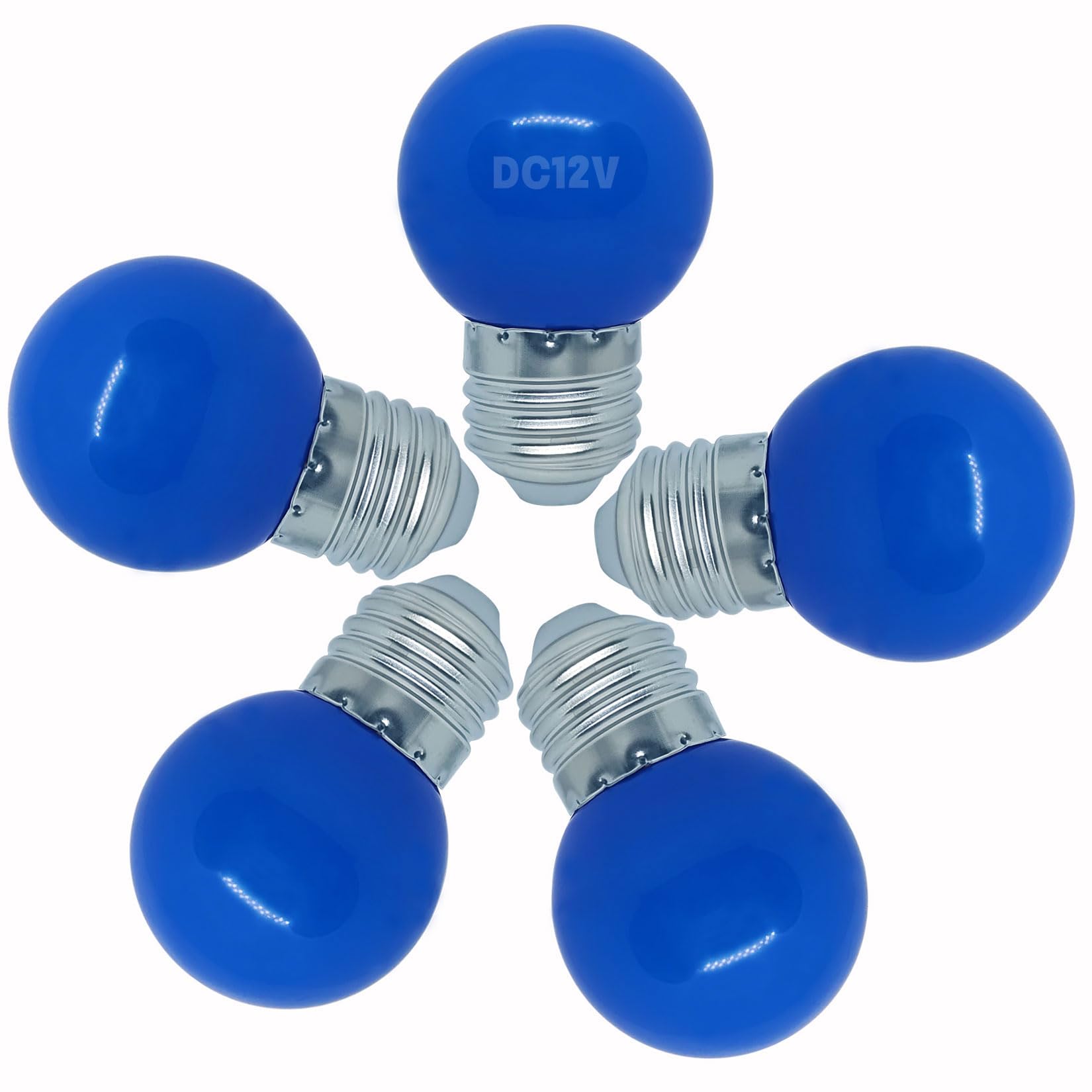 Tupolife Dc 12 Volt Light Bulb  Low Voltage Led Bulbs  Blue 1W G14 G45 Mini Globe E26 Colored Night Lights  10W Equivalent For Christmas Halloween Holiday String Fairy Mood Lights Decor  5 Pack