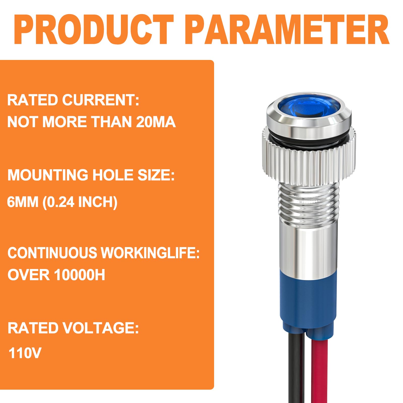 Gasher 12V/24V/110V 20Ma Energy Saving Indicator Light Mounting Hole Size 6Mm Green Yellow Red Blue White (110V) 5 Pcs
