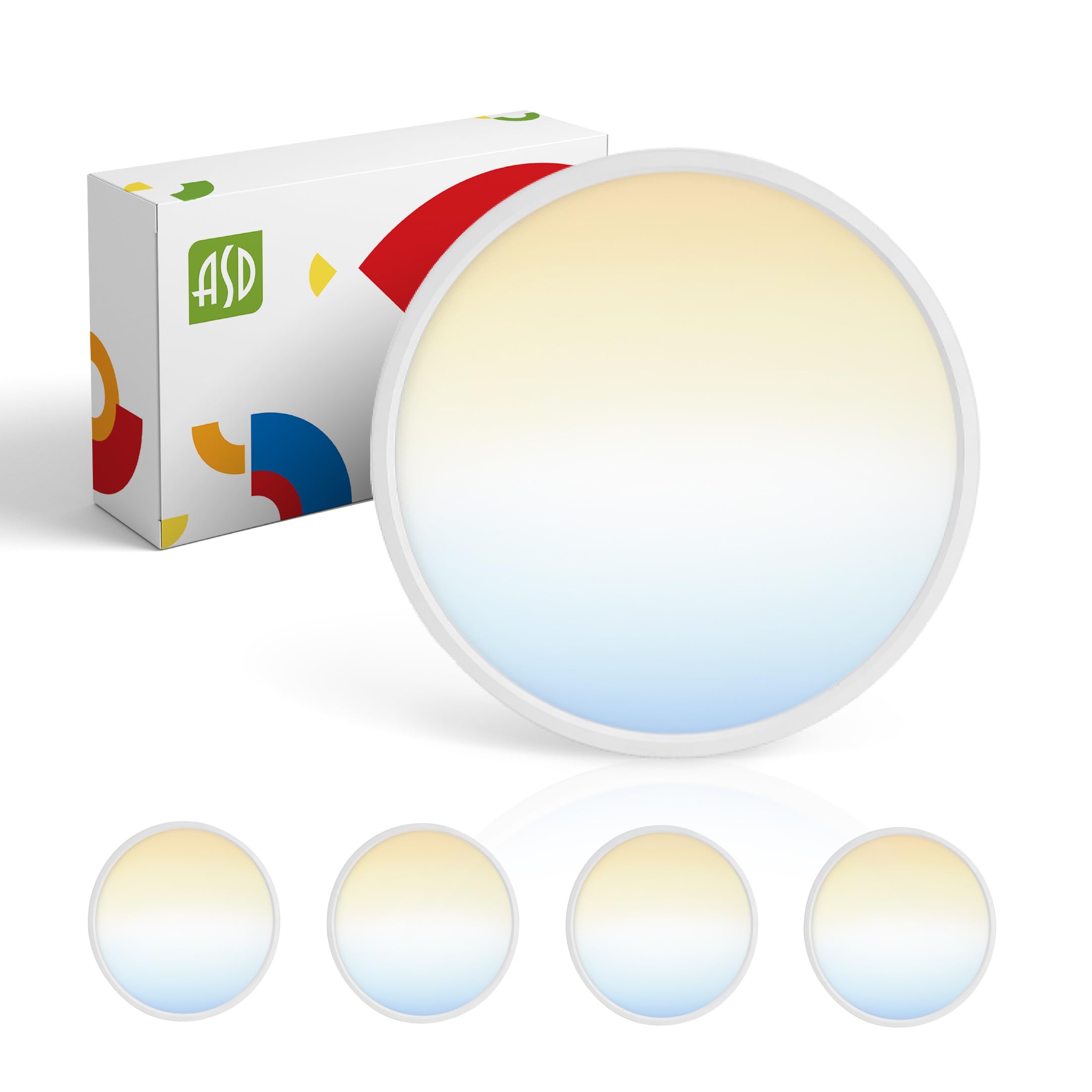 ASD LED Ceiling Light Fixture | 12 Inch, 24W, Dimmable, 1900LM | Ultra Slim, ETL Listed | White, 4 Pack