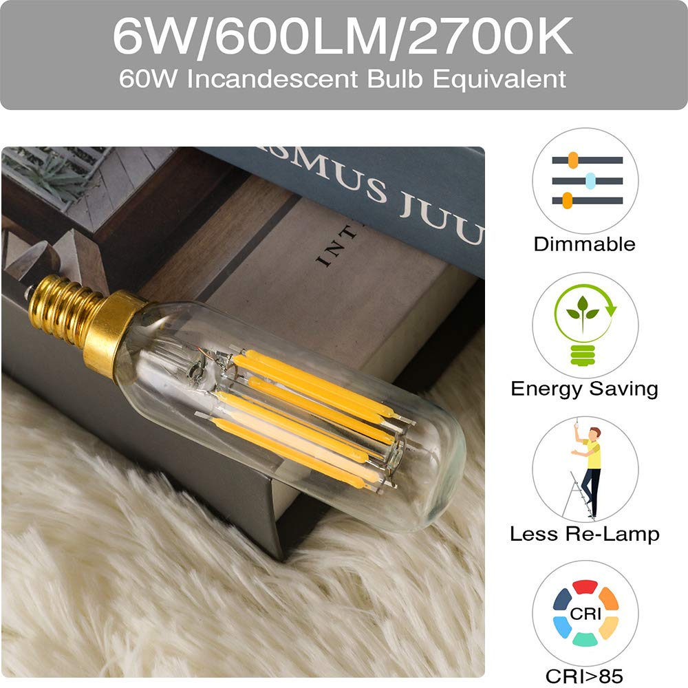 Xininsun T6 Led Bulb Dimmable 6W Equal Warm White 2700K T6 T25 E12 Candelabra Led Light Bulb 60 Watt For Chandeliers,Ceiling Fan