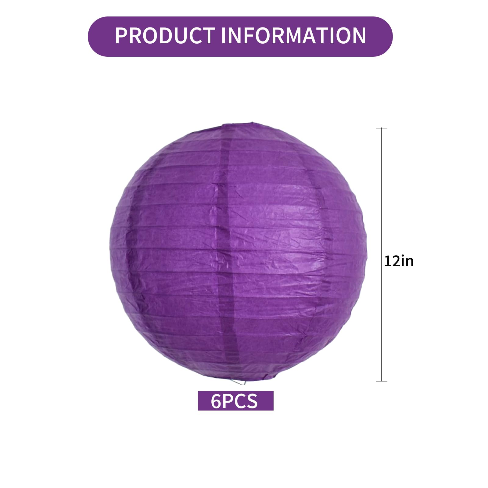 Beishida 12-Inch Purple Round Paper Lanterns Hanging Decorative Chinese Paper Lanterns Lamp For Halloween Mardi Gras Birthday We