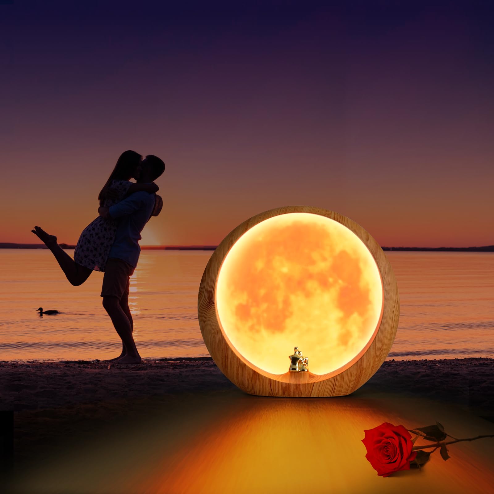mamre Moon Lamp - Red Moon Night Light, Wood Grain Color, RM1602, Perfect for Living Room Decor and Wedding Gifts