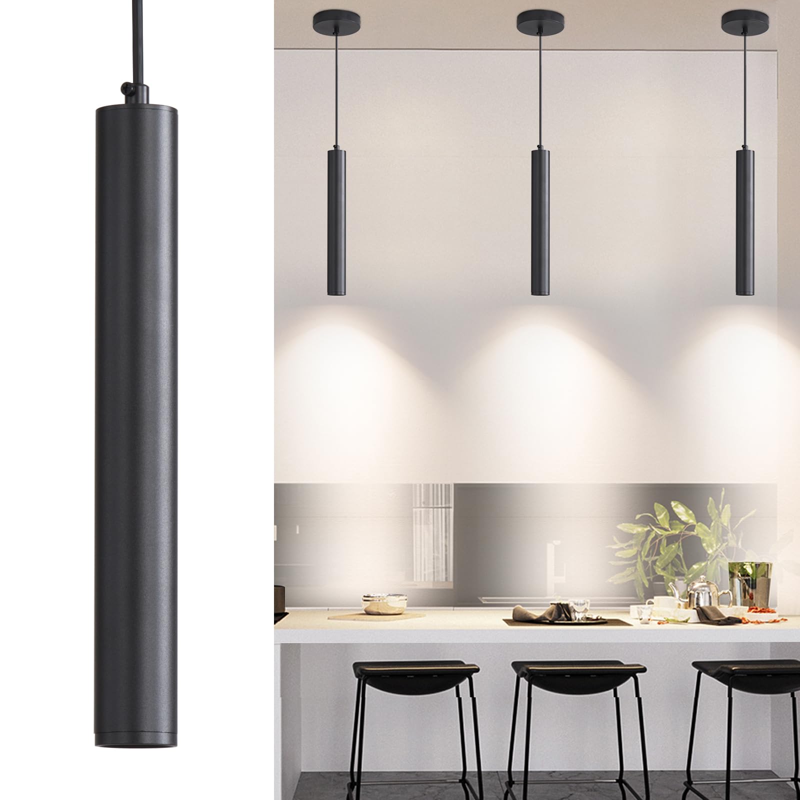 3 Pack Black Pendant Lights For Kitchen Island  Modern Minimalist Linear Hanging Light Fixtures  3 Color 3000K/4500K/6500K  Ceiling Pendant Lighting For Dining Room  Bedroom  Hallway  Bedside