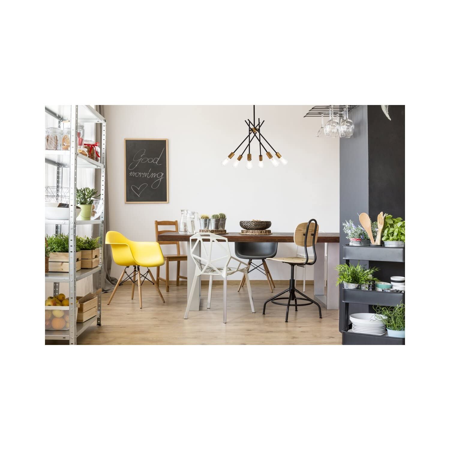 Living District Lucca 6-Light Mid-Century Metal Pendant in Black and Brass