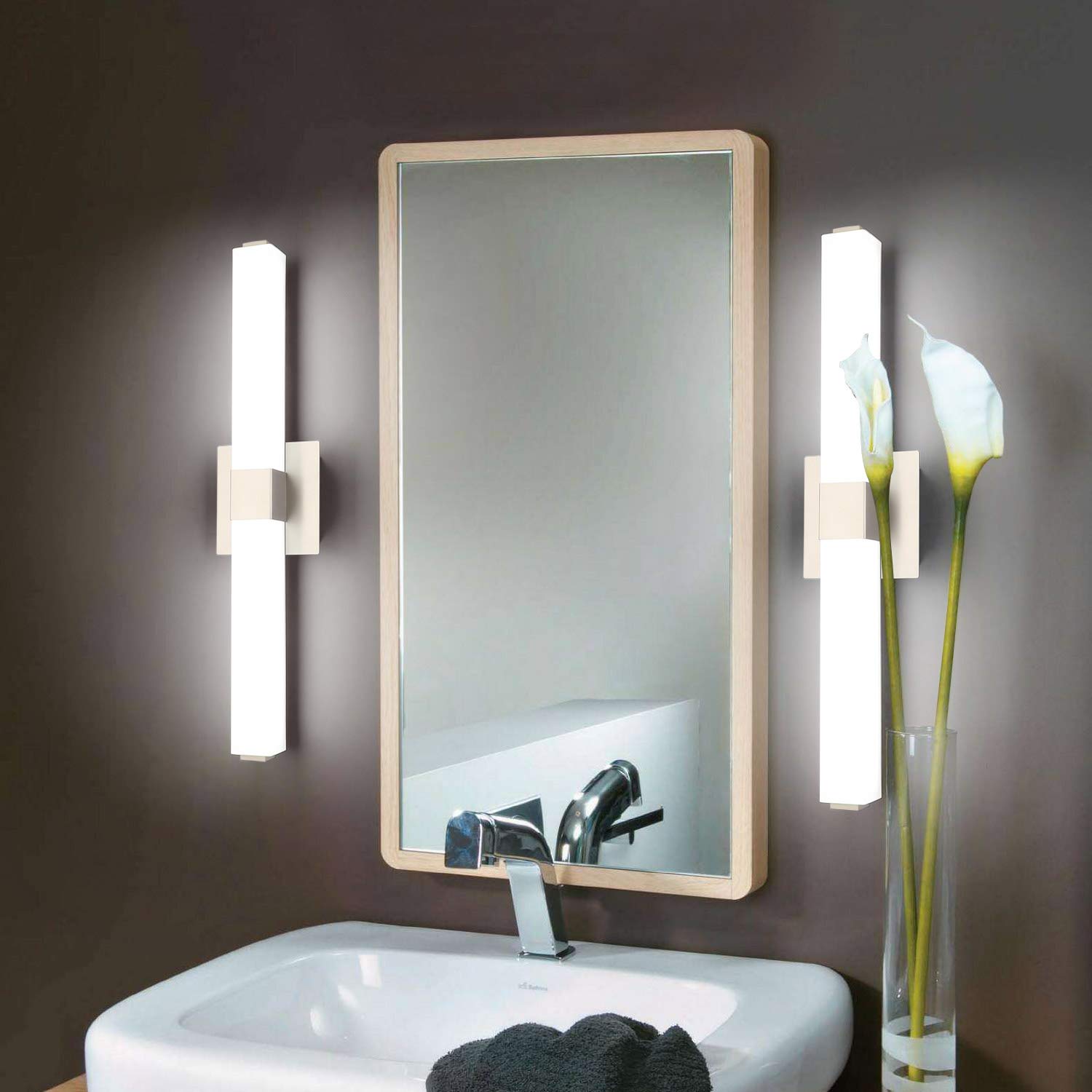 ZUZITO 24in Bathroom Vanity Light, 18W Dimmable LED, Brushed Nickel, 3CCT Selectable, Model S16001-613mm-3C