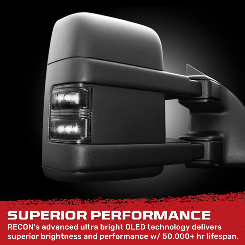 RECON Side Mirror Lenses for 08-16 Super Duty - Ultra Bright White LED, Smoked Lens, Model 264140WHBK