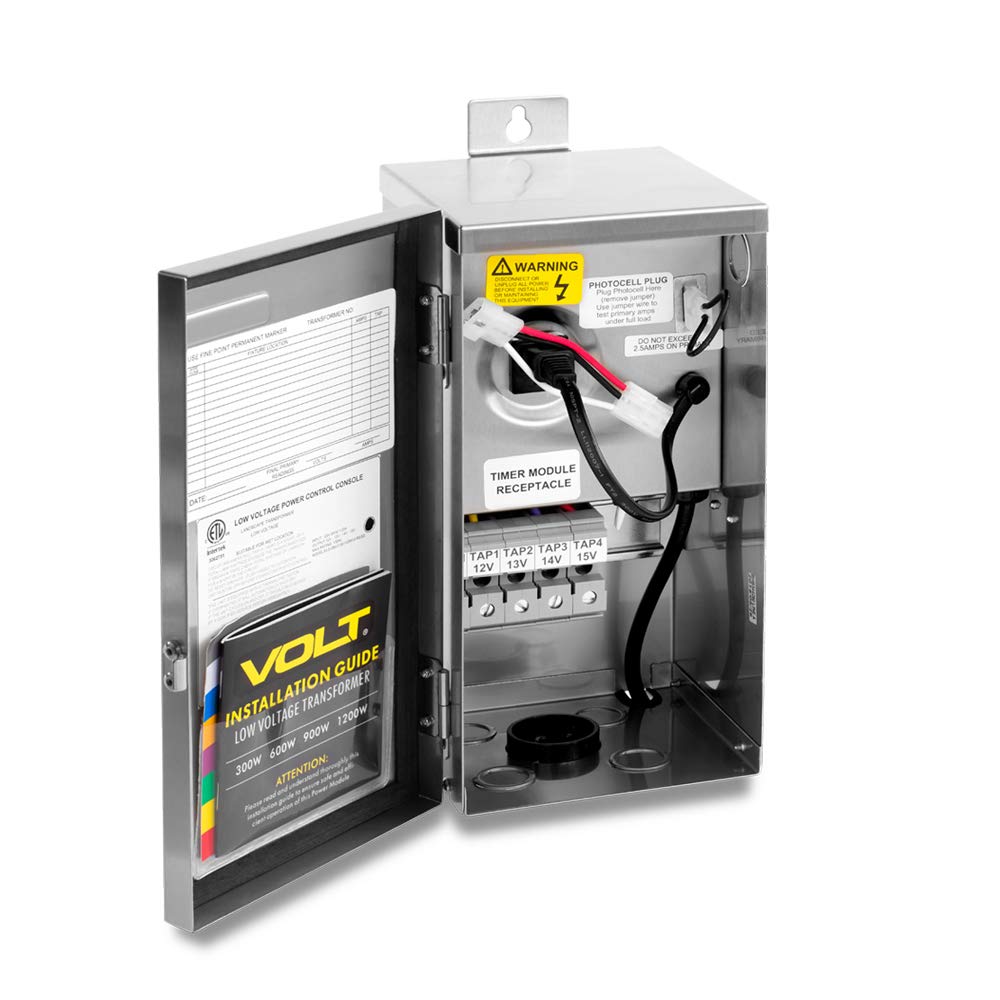 VOLT 600W Low Voltage Transformer with Digital Timer for Landscape Lighting, Silver, Metal