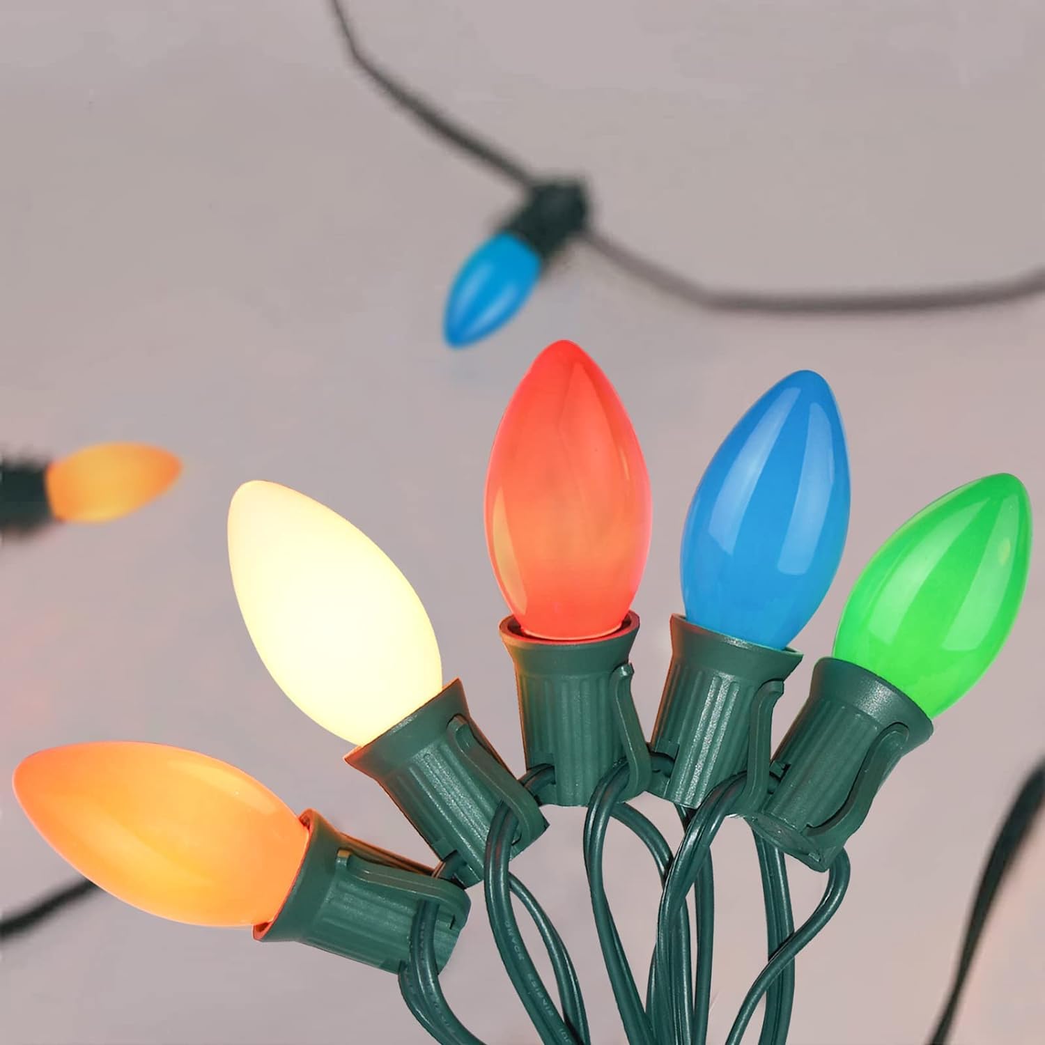 Goothy C9 Multicolor Christmas String Lights - 25Ft Vintage Outdoor Lighting With 26 Ceramic Bulbs, Green Wire For Patio, Tree & Garden Decor