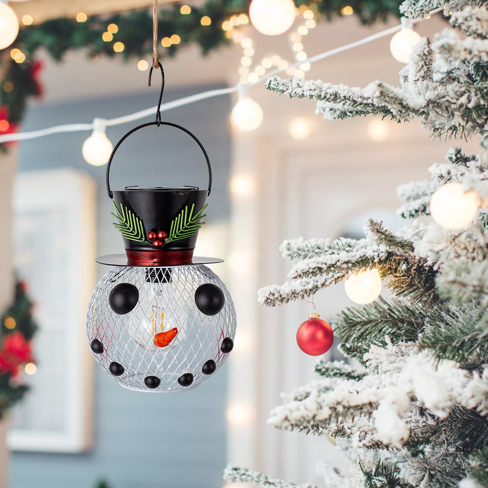 Starsoul Solar Christmas Snowman Lanterns Outdoor Waterproof  Hanging Christmas Led Solar Light Decorations  White Holiday Snowman Lantern For Garden  Patio  Yard  Porch  Gifts For Mom