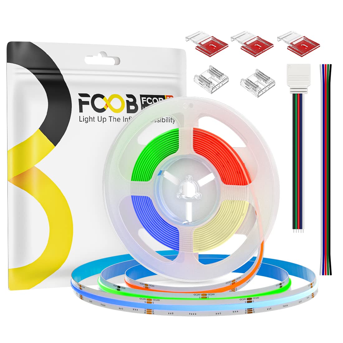 Fcob 9.86Ft Rgbw Cob Led Strip Light - 24V Color Changing Natural White, 12Mm Width, 896 Leds/M For Indoor Decoration