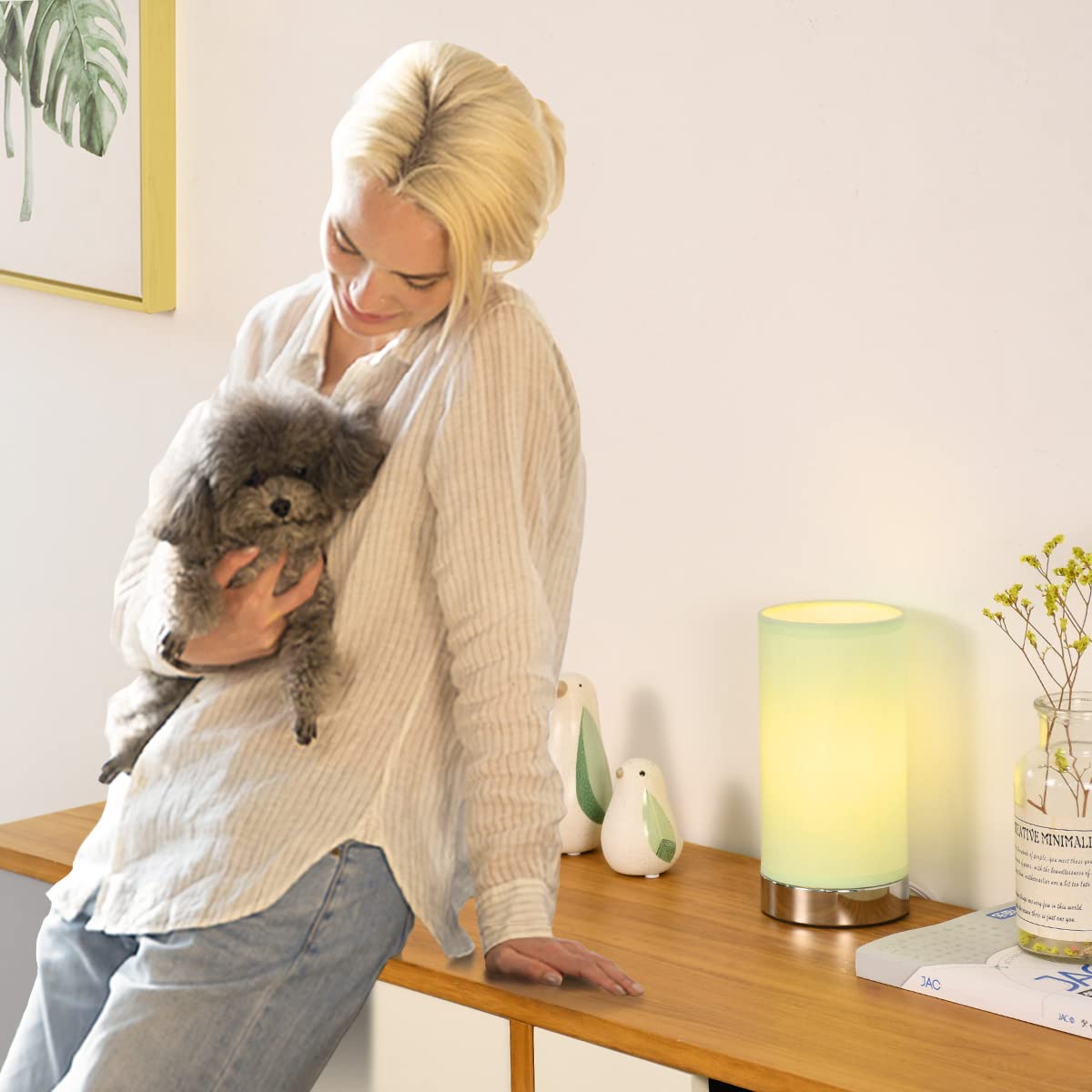 Lampwell Mint Green Small Table Lamp, Modern Bedside/Night Light, Metal & Fabric, Bulb Excluded