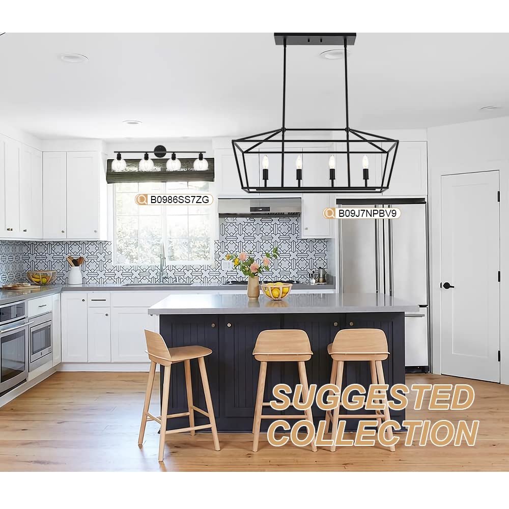 Winshen 4-Lights Rustic Chandelier For Dining Room  32-Inches Width Pendant Lighting For Kitchen Island In Black Finish
