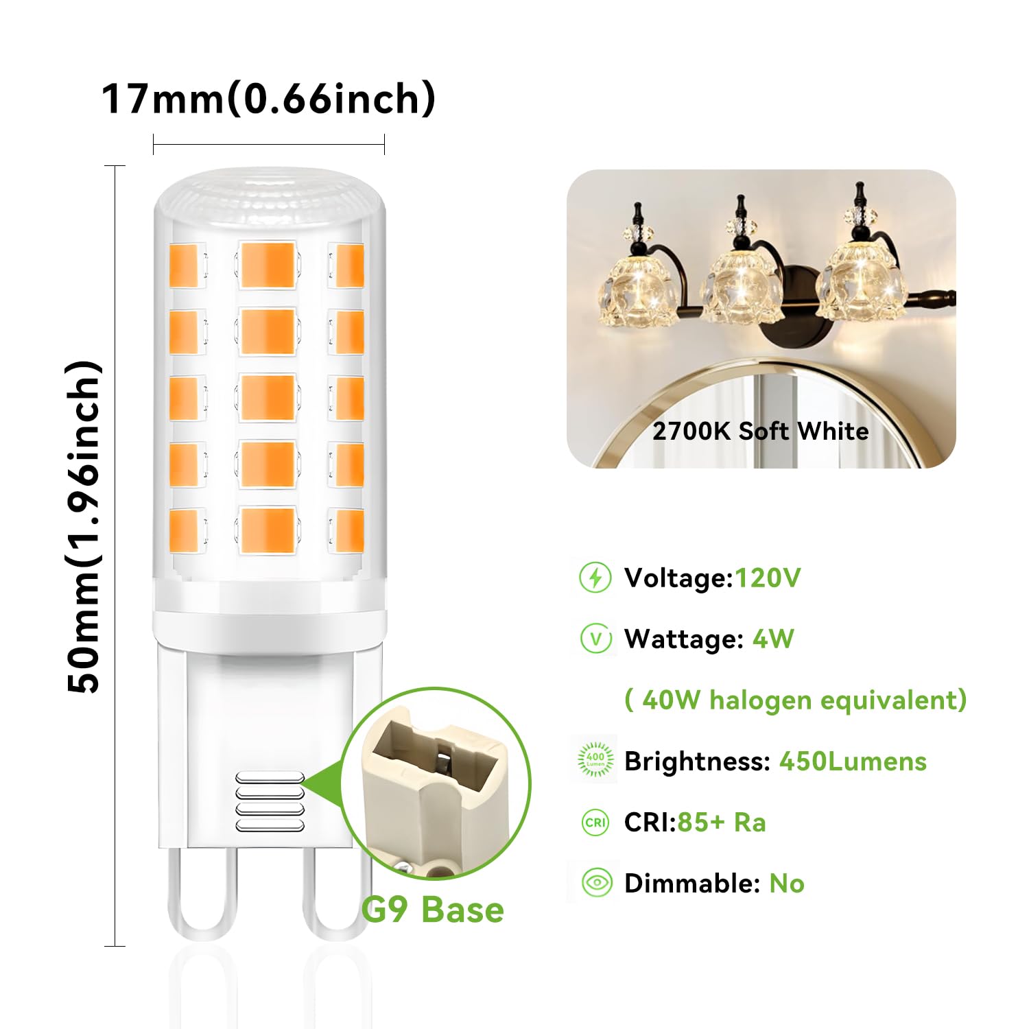 Tjoy 12 Pack G9 Led Bulb 4W, 40 Watt Equivalent, 2700K Soft Warm White, Replacement For T4 G9 Halogen, Bi-Pin Base Small Light B