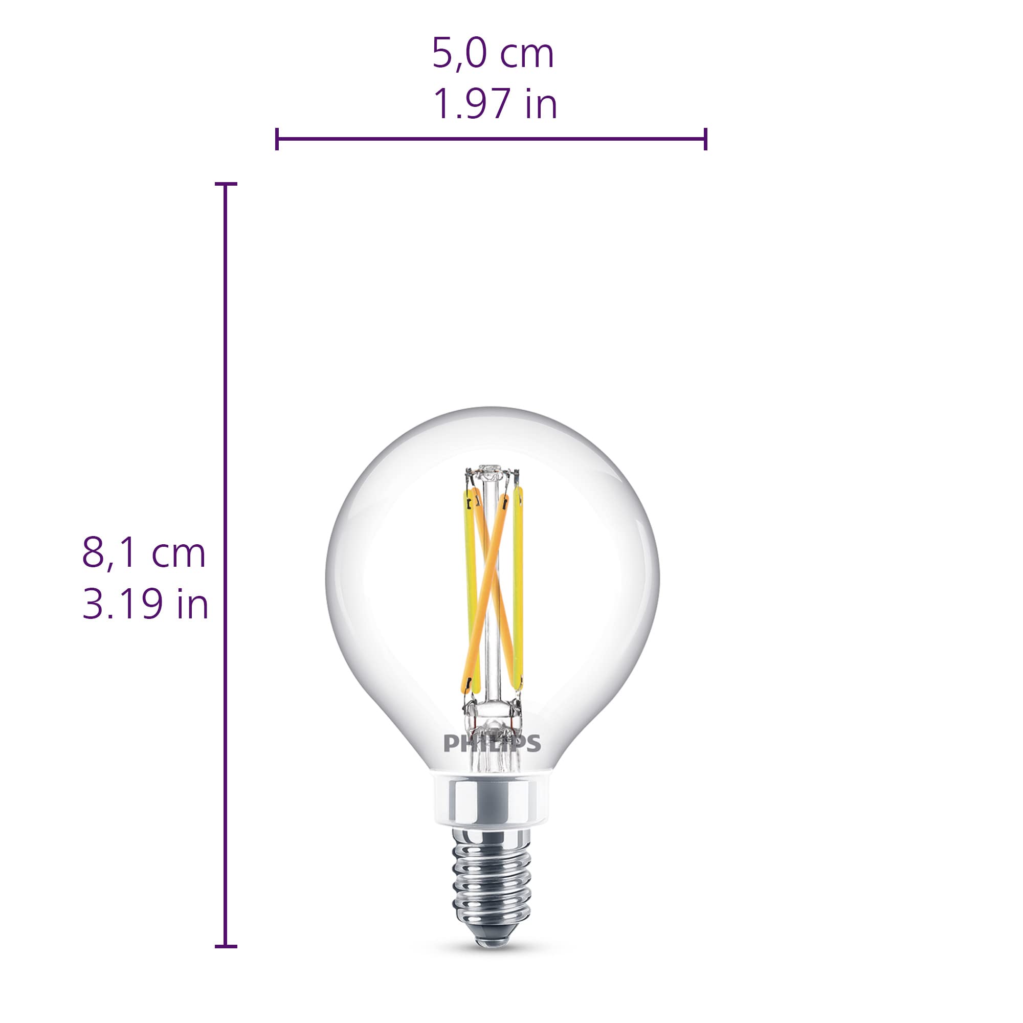 Philips LED G16.5 Glass Light Bulb, Dimmable 350 Lumen, EyeComfort, Soft White 2700K, 3.5W=40W, E12