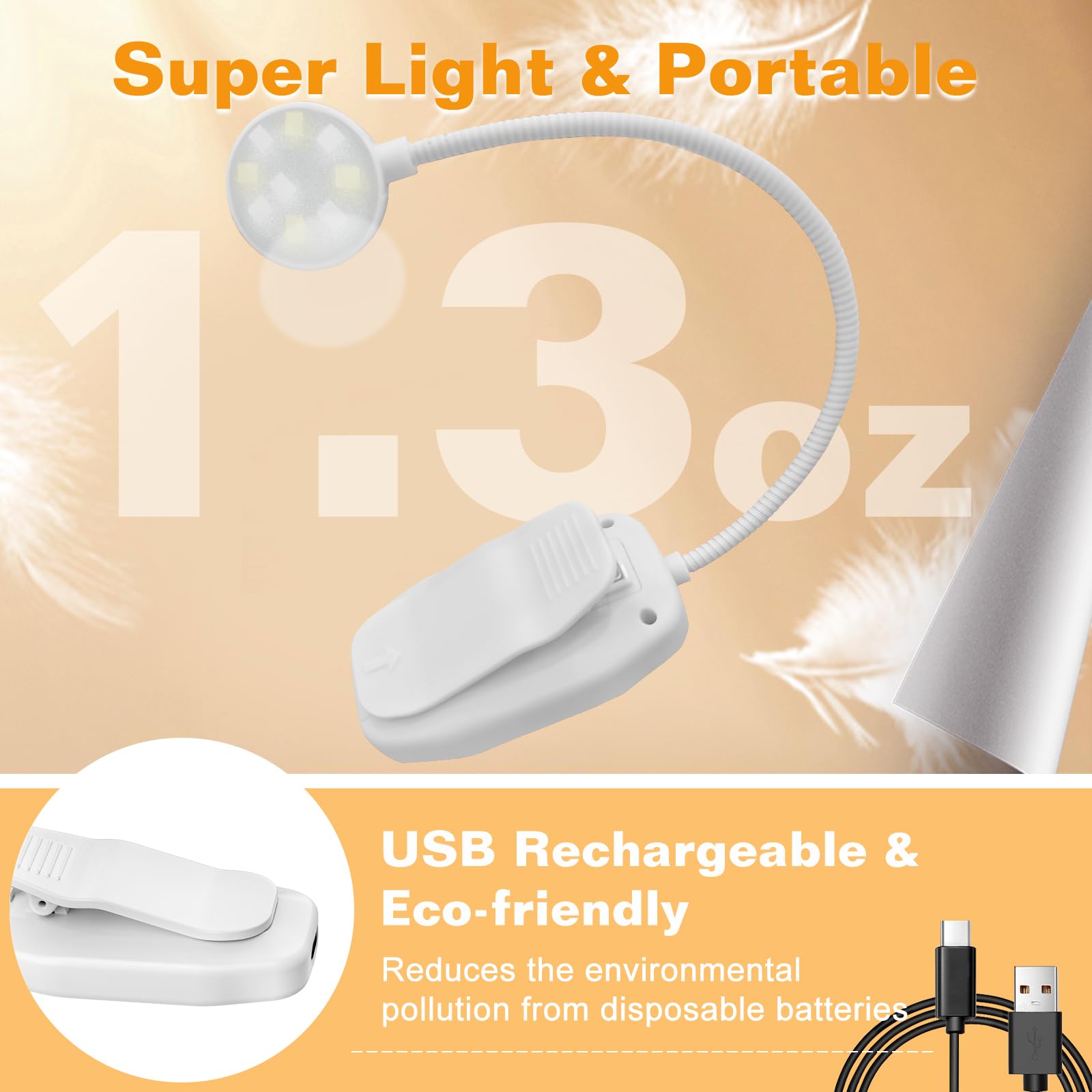 Ktebo 2 Packs Rechargeable Book Reading Light - Adjustable Brightness, 3 Color Temperatures, 30+ Hours Runtime - Eye Care 10 Led