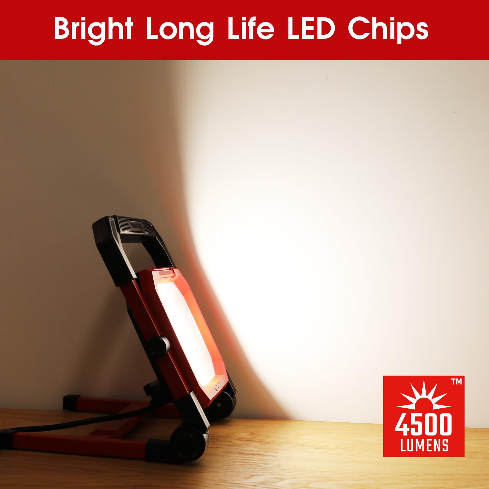 Craftsman 4500Lm 46W Led Work Light, Wet Rated, 450W Equivalent, 5Ft 1.52M Cord With Plug, 4000K, Fold-Flat Design, 360 Rotating