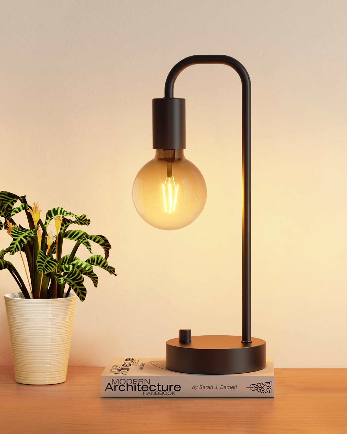 ONEWISH Industrial Table Lamp for Bedroom, Fully Dimmable Modern Bedside Lamps with 2700K Warm Light Bulb for Kids Reading, Mini