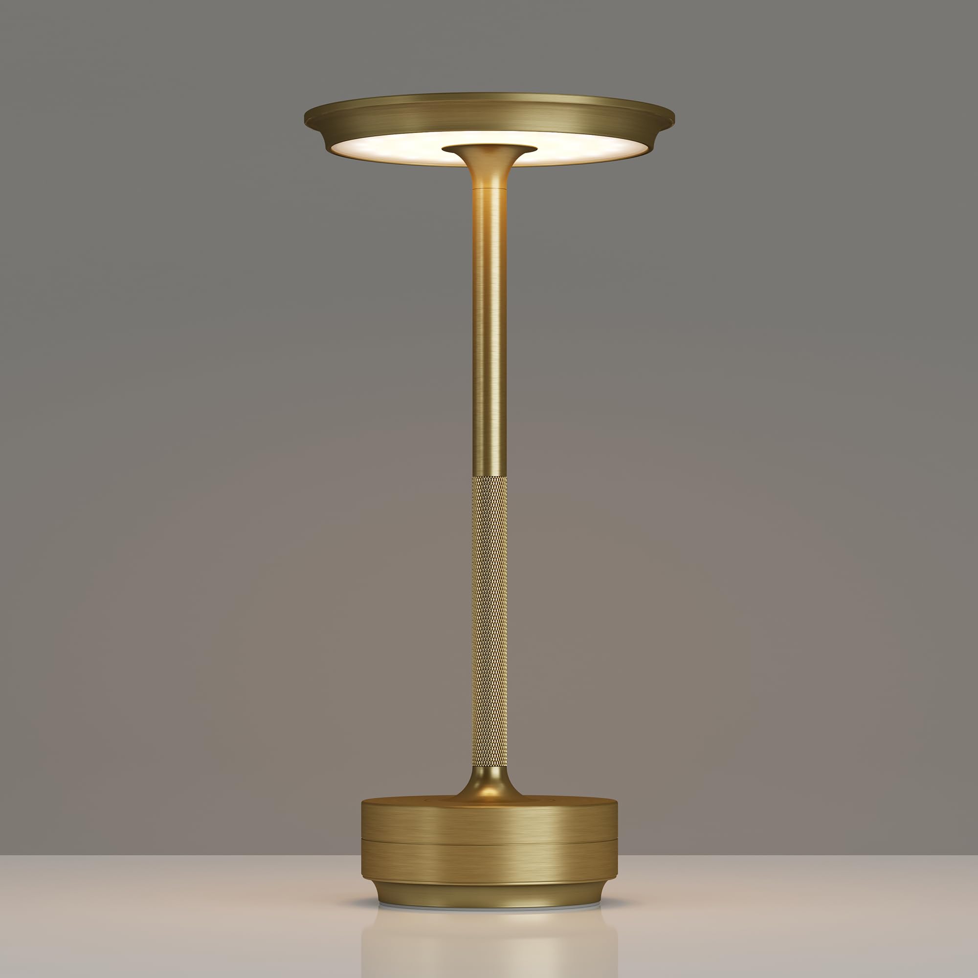 TBBGA Cordless Table Lamp, 5000mAh Battery, 3 Color Dimming, Aluminum, Gold, Model Q006
