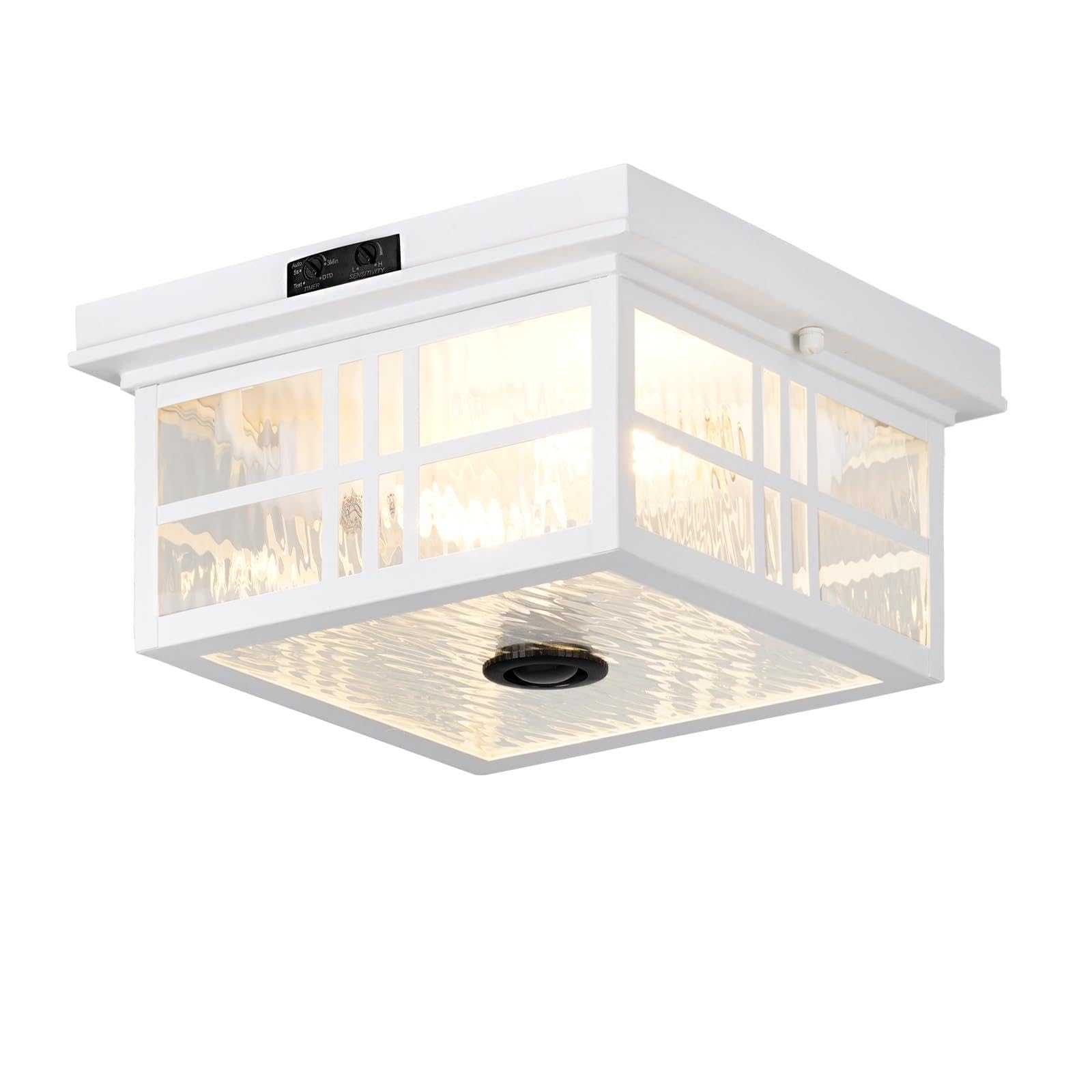 HILUXIA Outdoor Ceiling Light Motion Sensor Flush Mount Fixture, Porch Front Exterior Ceiling Lights with Dusk to Dawn Detector,