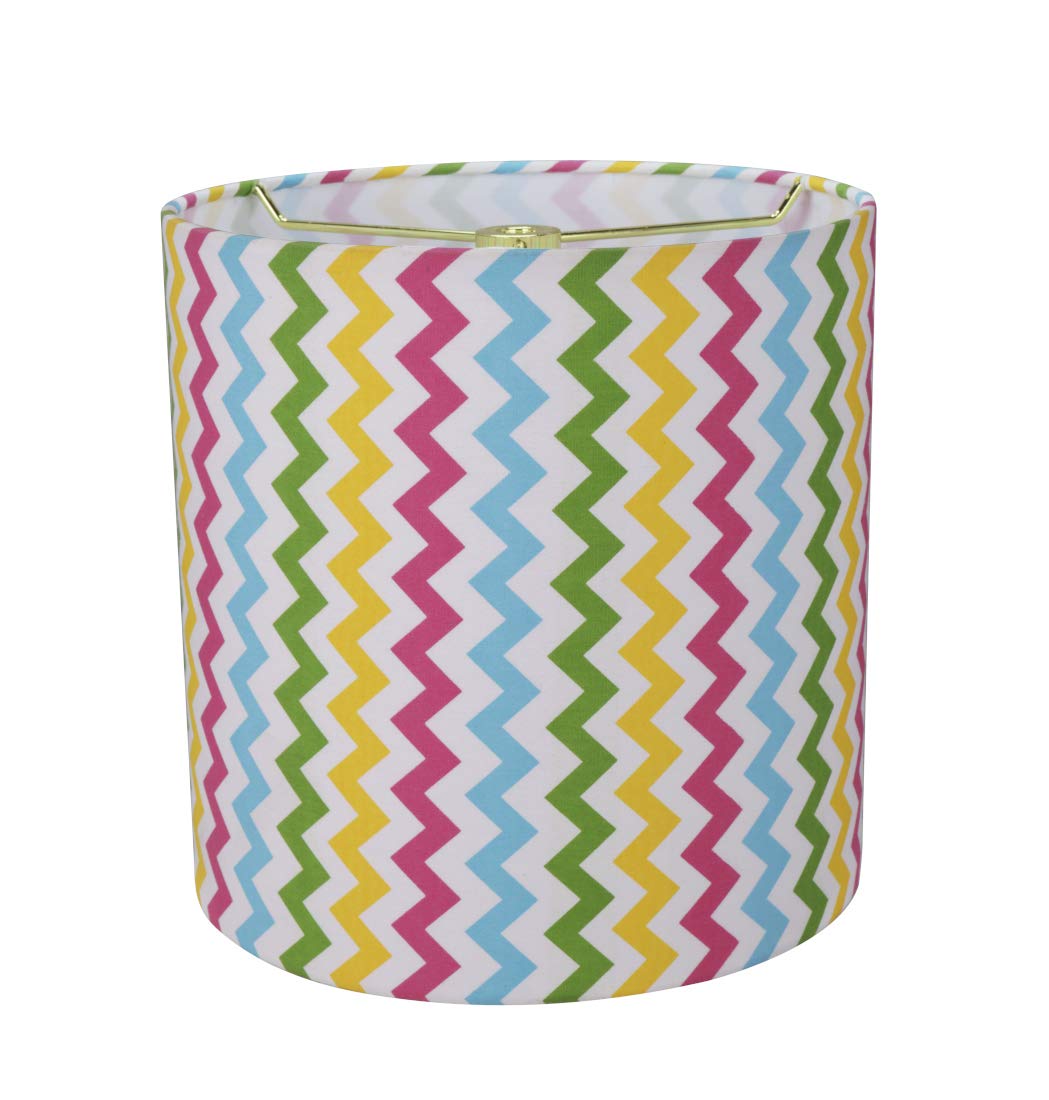 Aspen Creative Drum Lamp Shade, White with Zig-Zag Design, 8in x 8in x 8in, Model 31230A, Cotton Material