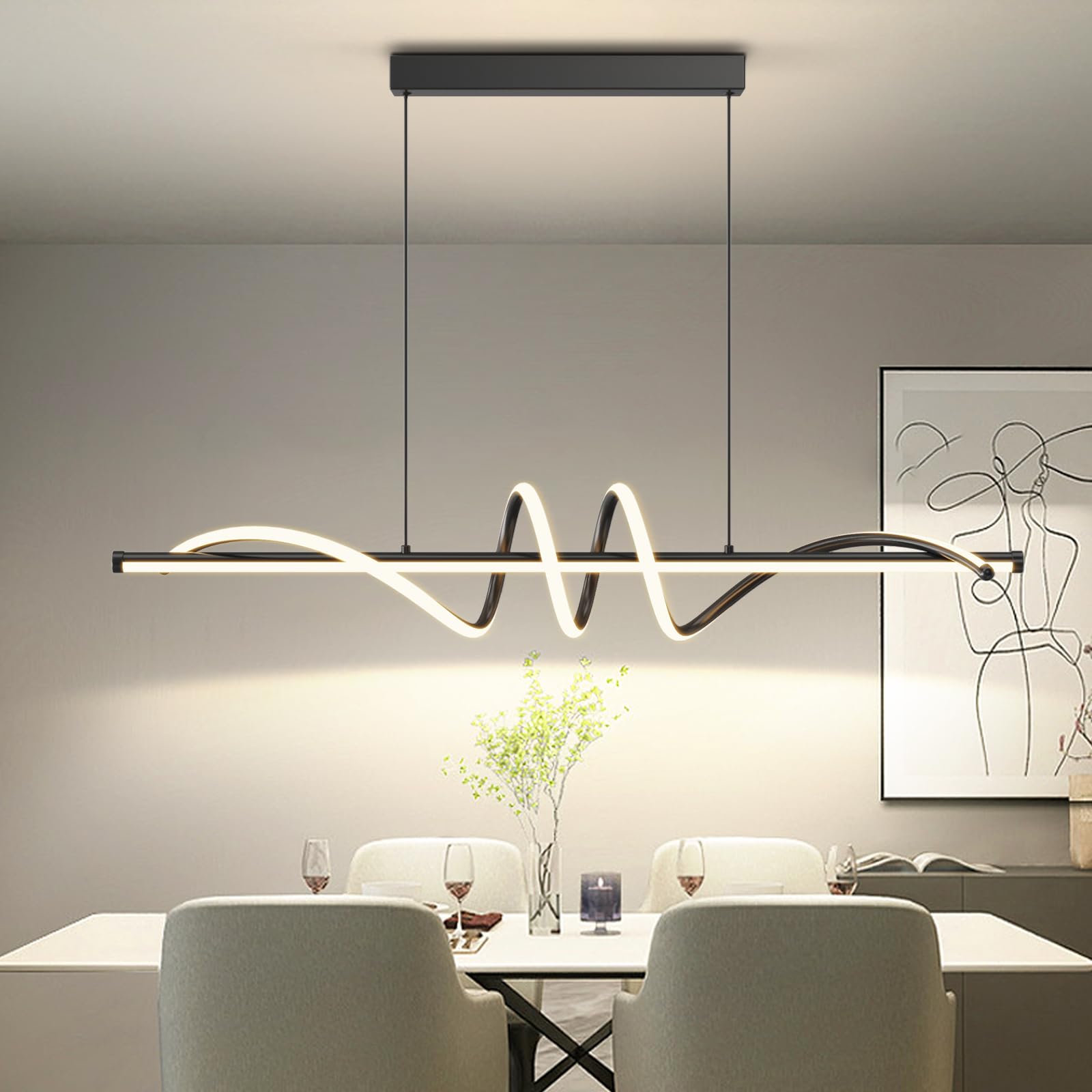 Zihoi LED Pendant Light, Dimmable with Remote Control, 3000K-6000K, 47in, Black, Metal, Model LX