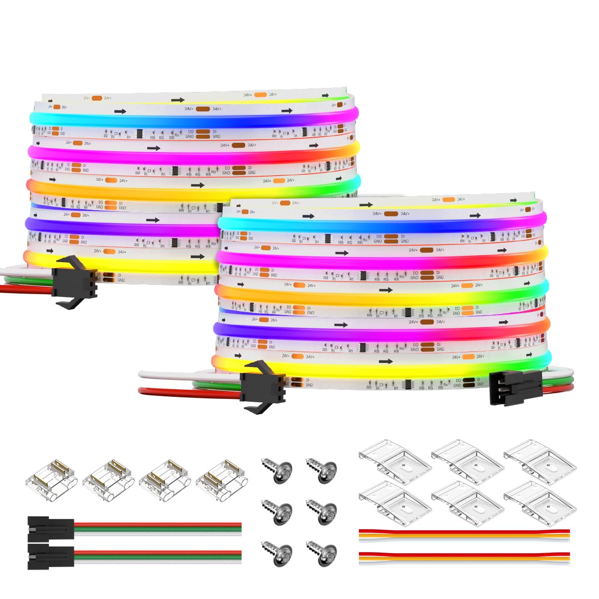 BTF-LIGHTING RGB COB LED Strip, 720LED/m, 32.8FT, DC24V, Flexible, White PCB