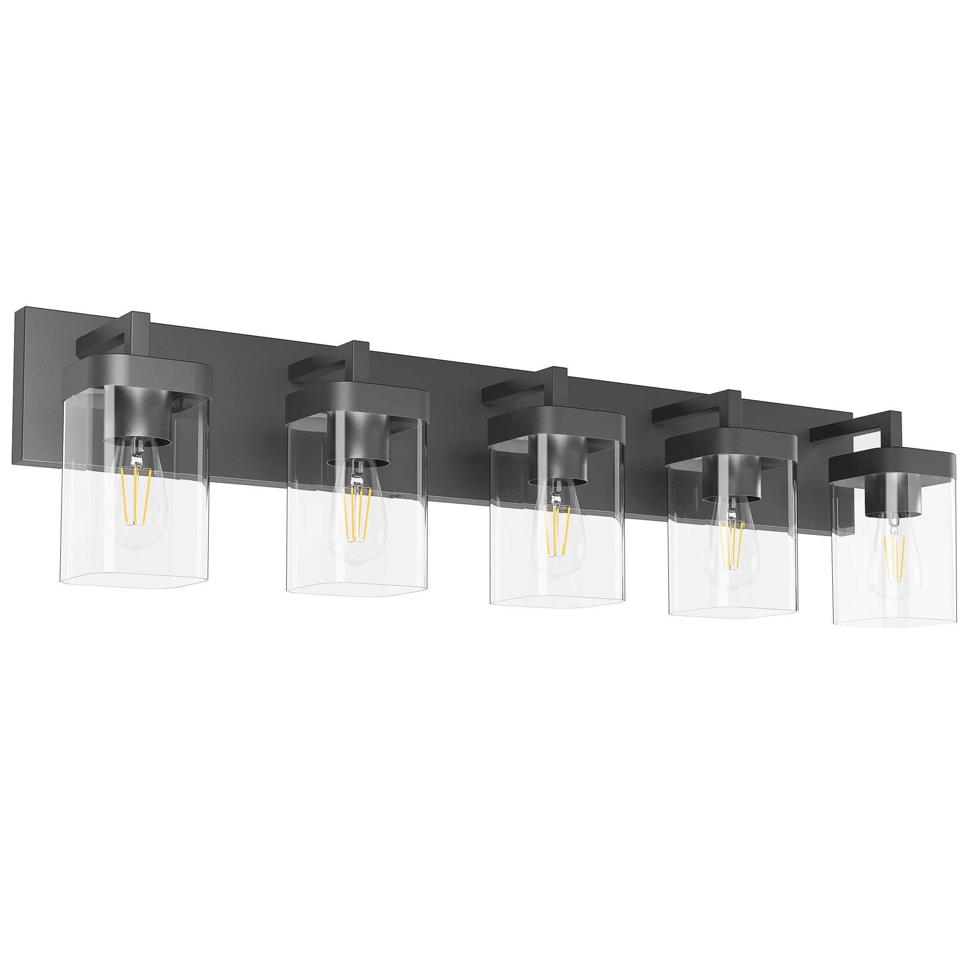Danshinro 5-Light Bathroom Vanity Light, Black Metal Square Design, Model L23-5-BK, Modern Fixtures for Bathroom/Living Room/Bedroom