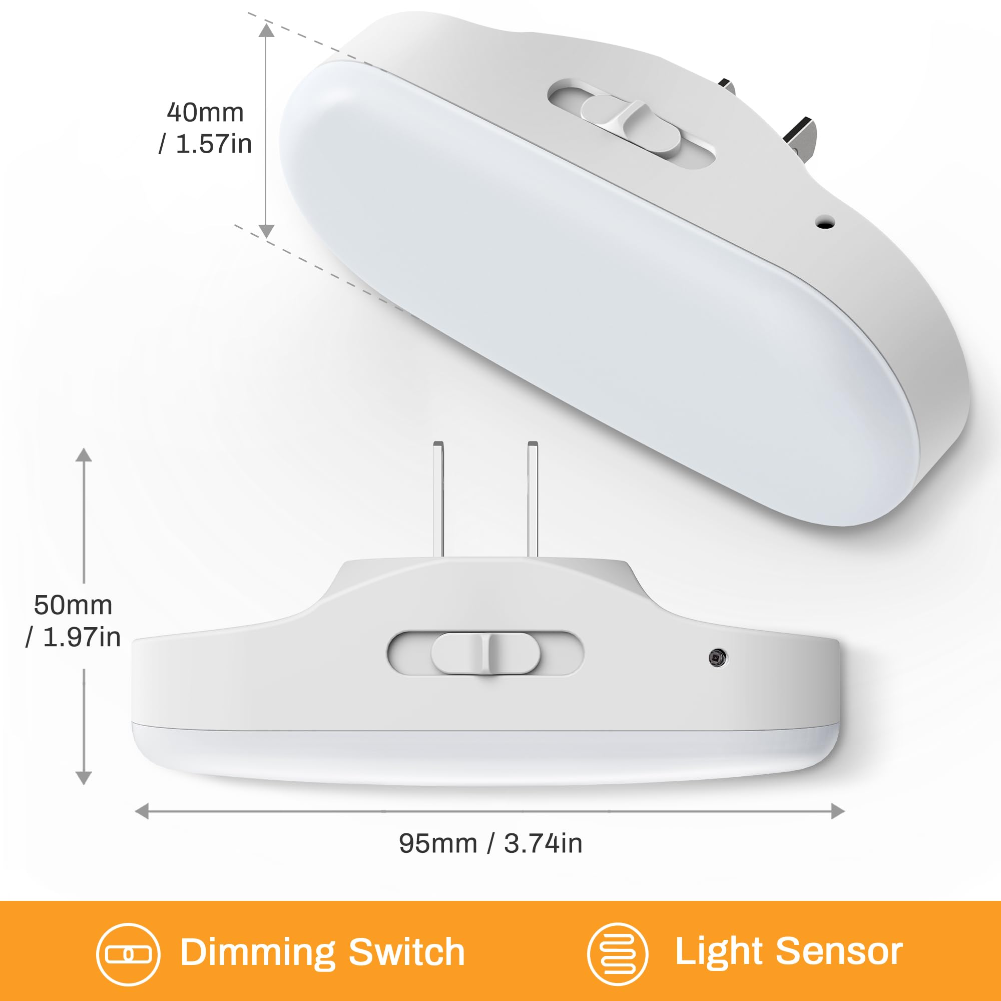 Doresshop Amber Night Light, Auto On/Off, 0-100 Lm Adjustable Brightness, Dimmable Plug Into Wall Light Sensor Night Light For Kids Room, Bedroom Night Light, Stair Lights, Amber, 1W, 2 Pack