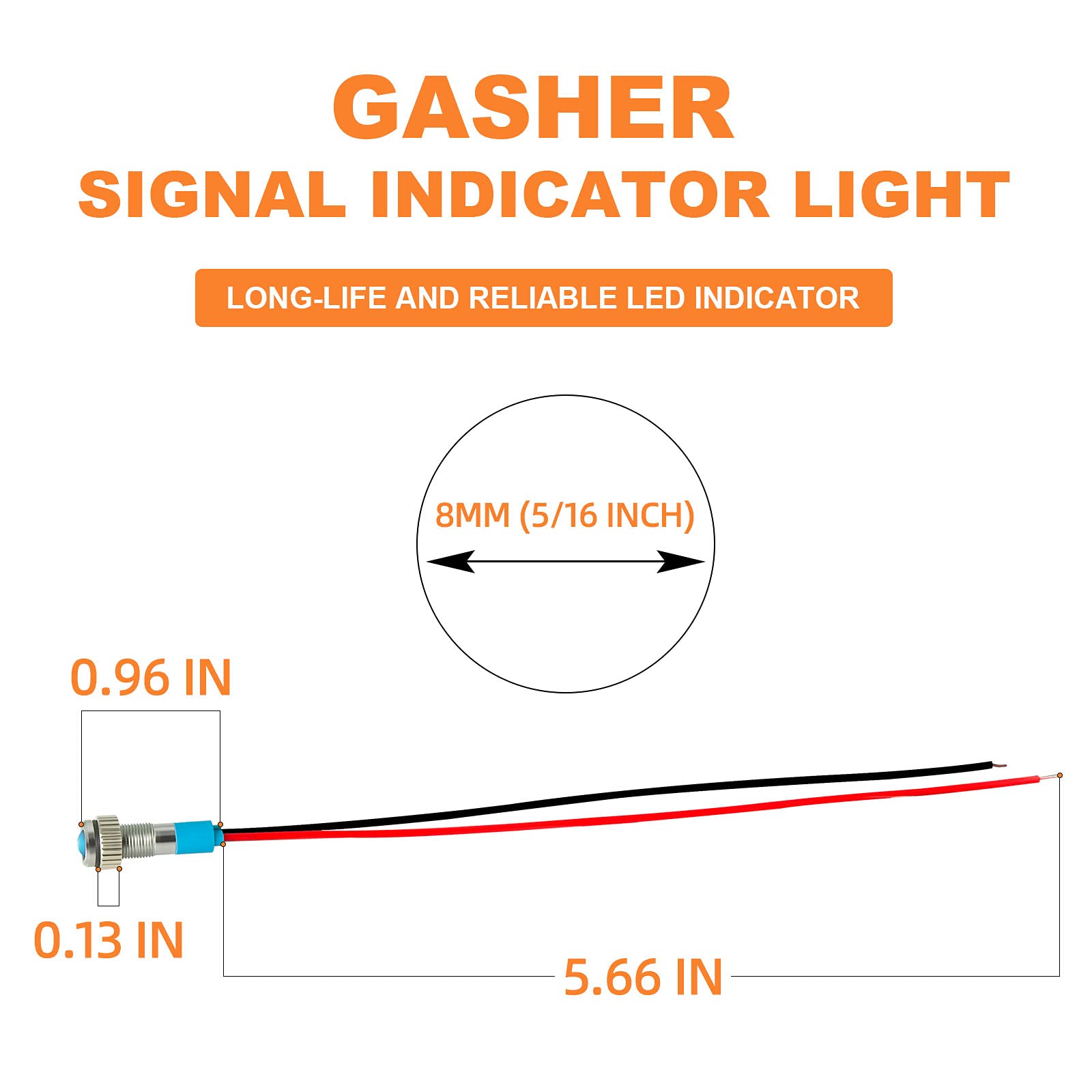 Gasher 12V/24V/110V 20Ma Energy Saving Indicator Light Mounting Hole Size 8Mm(5/16Inch) Green Yellow Red Blue White (110V) 5 Pcs