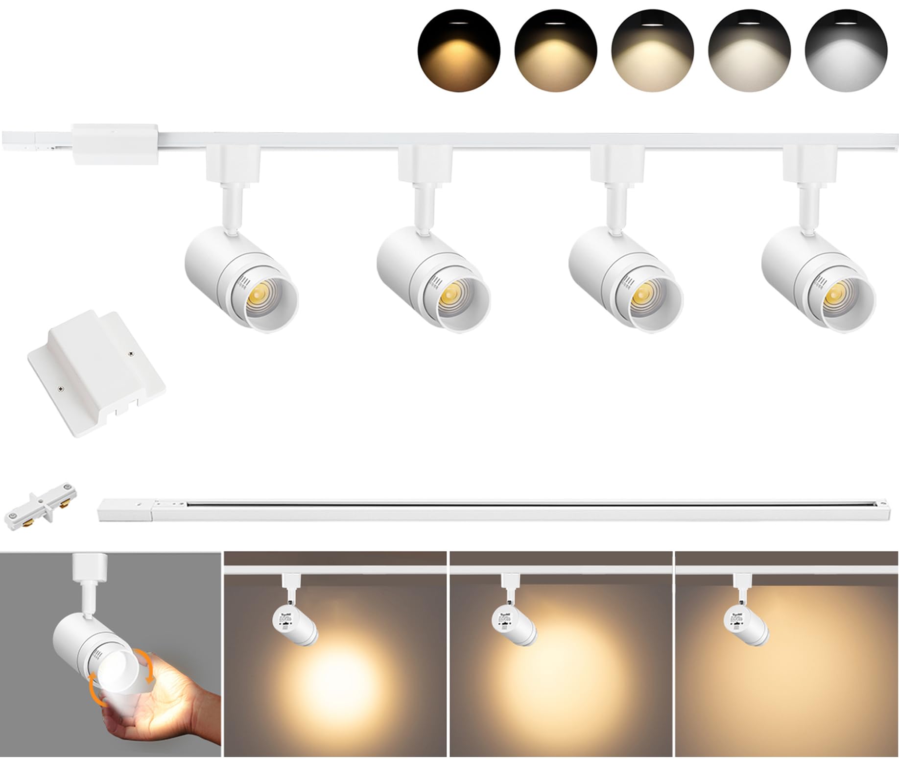 TuyuBEE 5 Color Zoomable LED Track Lighting Kit with 6.6FT H Track Rail & Canopy Connector, Modern Kitchen Fixtures, 12W White L