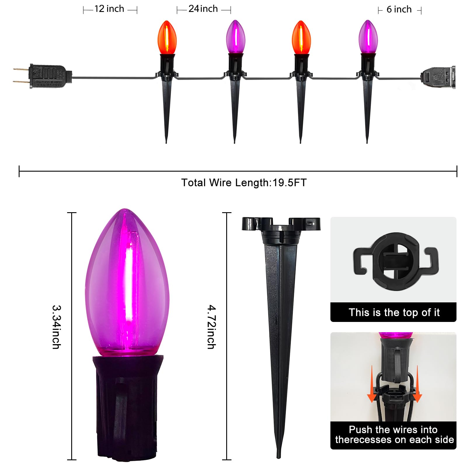 C9 Outdoor Halloween Pathway Lights, 19.5Ft C9 Led Orange Purple Halloween Pathway Marker Lights With 10 Stakes, Halloween Decor