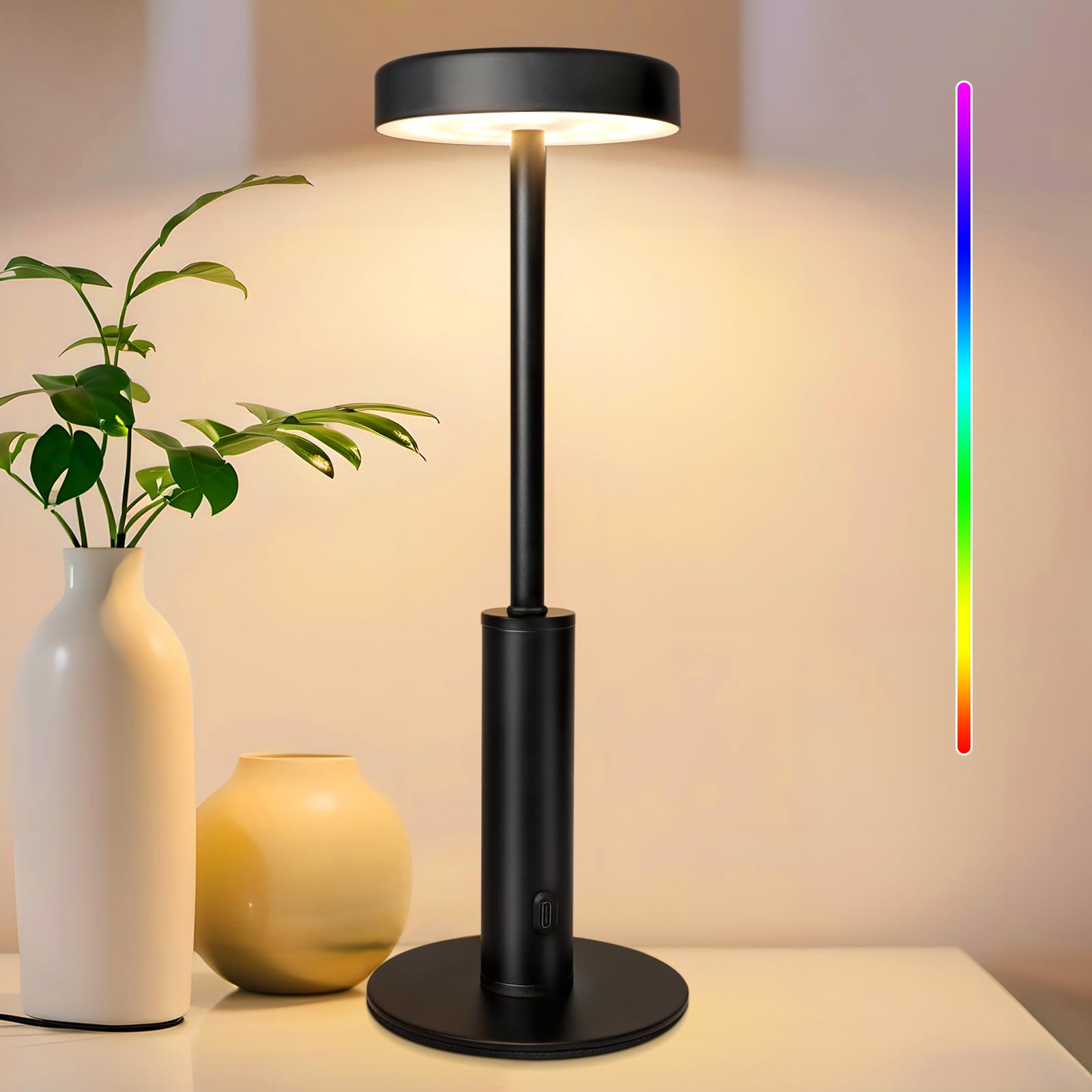 Wowag Small Cordless Table Lamps Rechargeable,5000mAh Battery Operated Portable Desk Lamp,3 Colors & RGB Stepless Dimmable Wirel