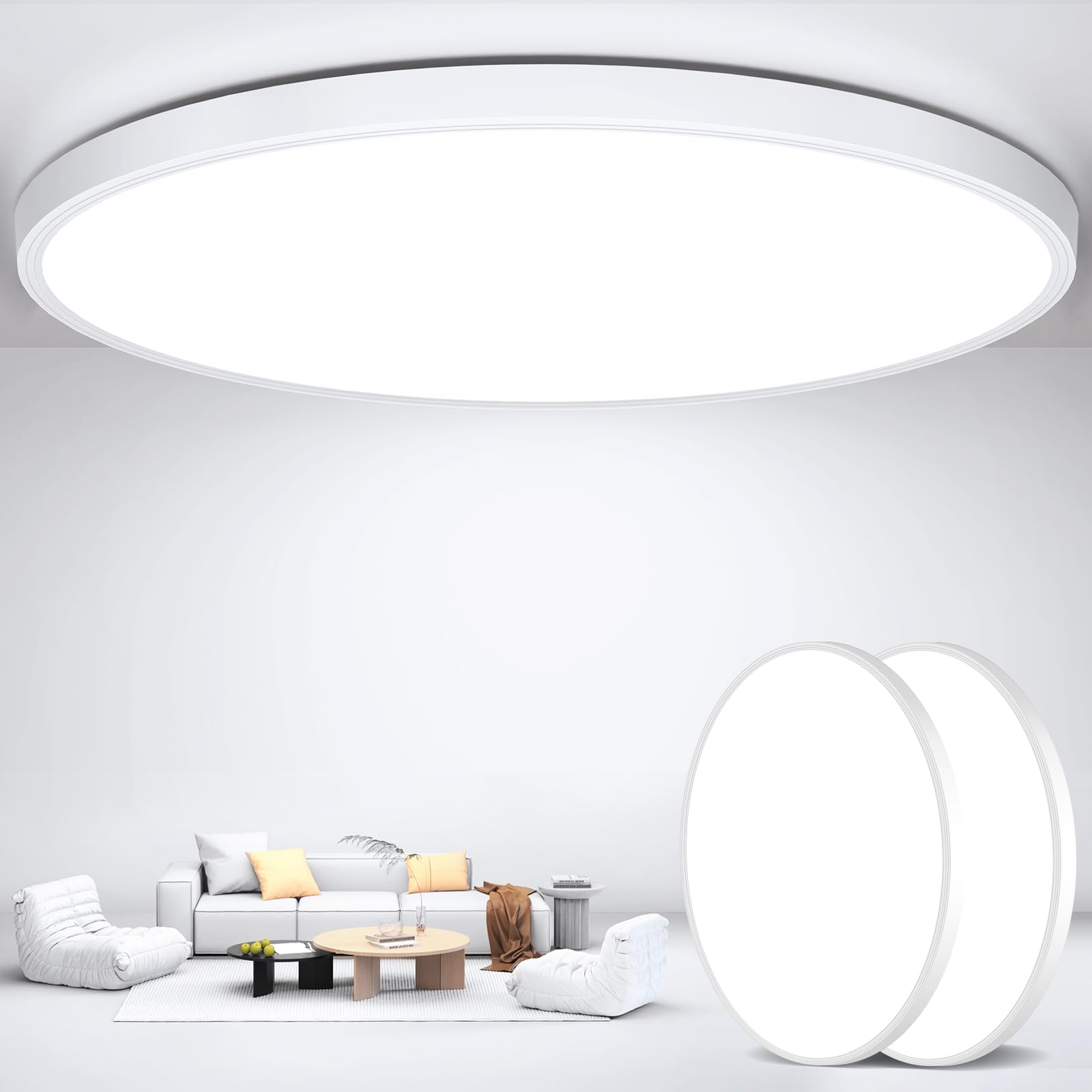 DEALGADGETS Flush Mount Ceiling Light, 12Inch Ultra Thin LED, 6500K 3200LM, White, 2PCS