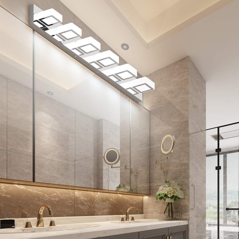 Ralbay Modern LED Bathroom Vanity Light - 6-Light Acrylic & Stainless Steel Fixture, Chrome-Cool White, 6000K Bright Lighting