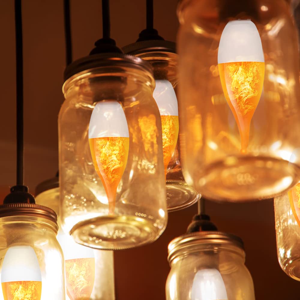Ayogu 6-Pack Led Flame Light Bulb, 3 Mode E12 Edison Bulb, 1.2W Warm White, For Chandelier, Halloween Decorations, Christmas, Outdoor, Indoor