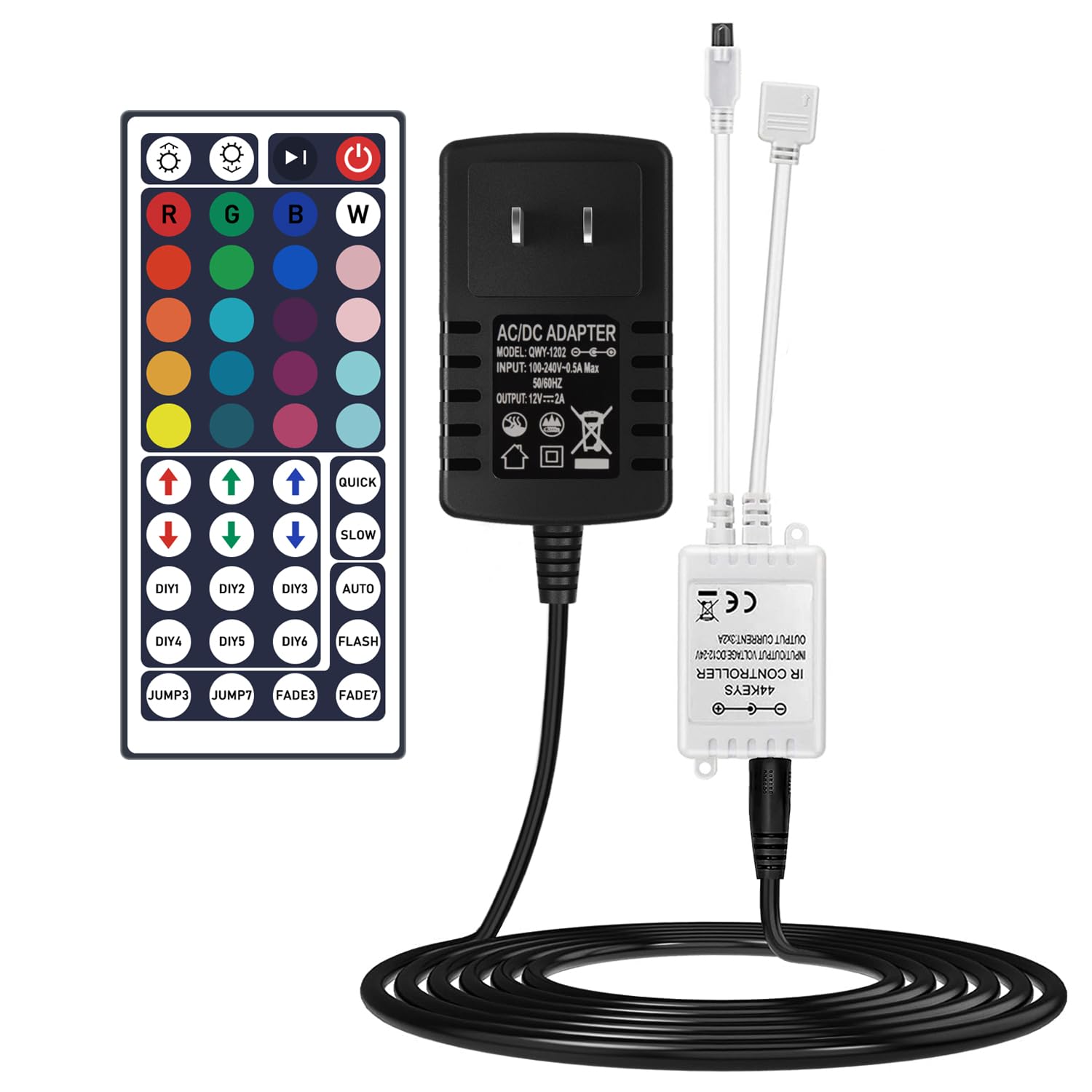 SNKIZN LED Light Strip Remote Controller Set with IR Receiver - 44Key, 16.4Ft, RGB (Red, Green, Blue) for 5050, 2835,