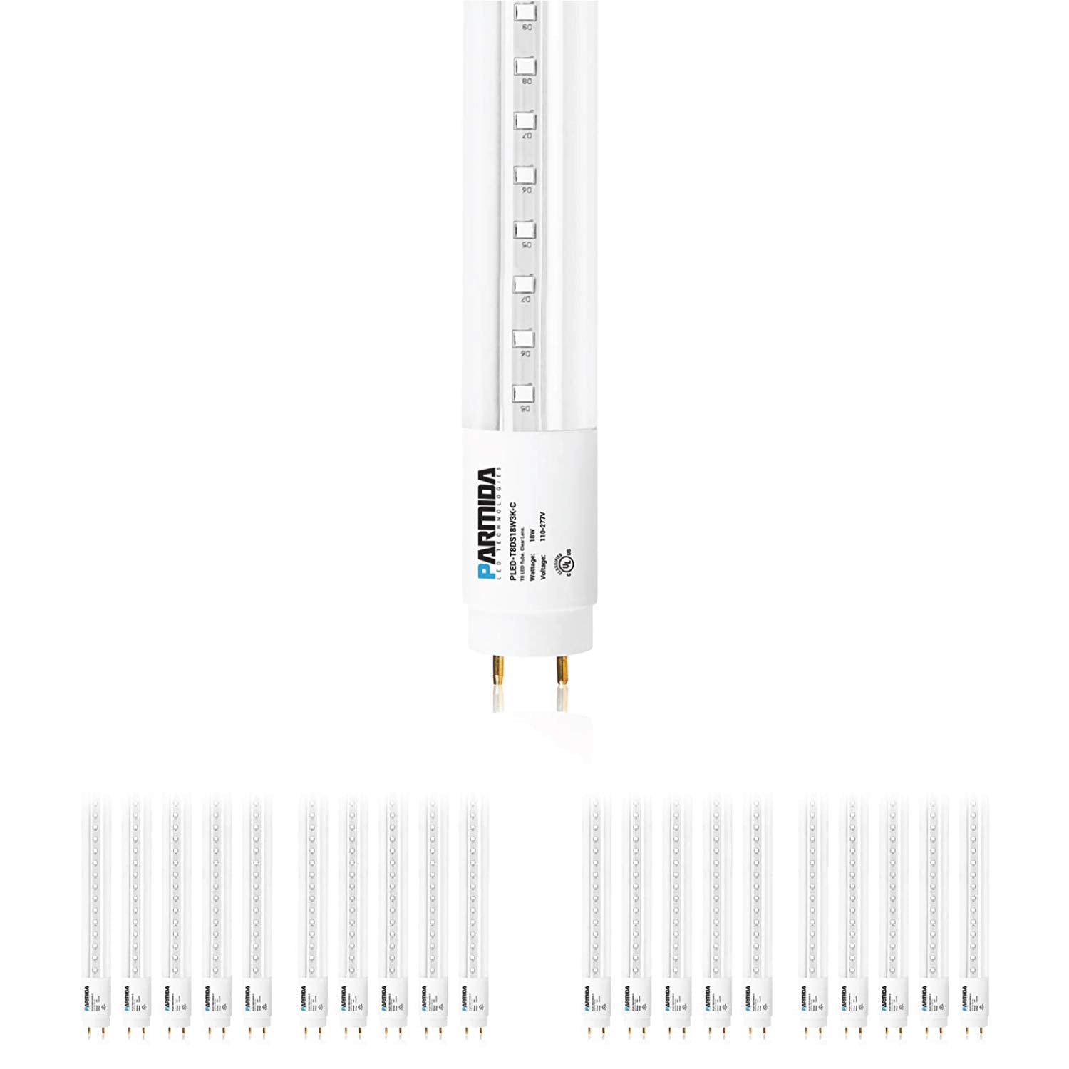Parmida 20-Pack 4Ft Led T8 Ballast Bypass Type B Light Tube, 18W, Ul-Listed For Single-Ended & Dual-Ended Connection, 2200Lm, Cl